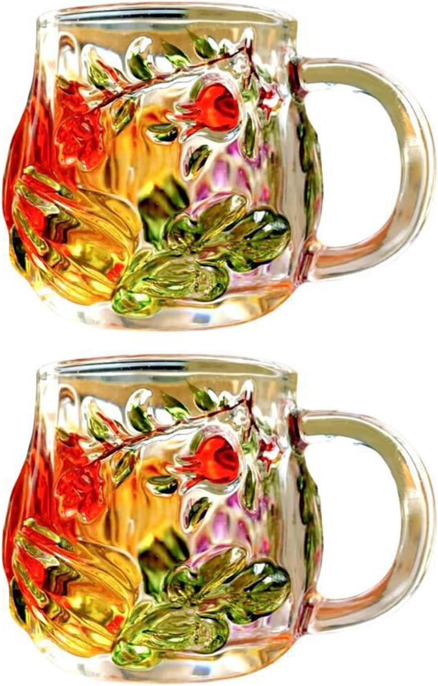 Glass Coffee Mugs, Hand Painted Coffee Cups with Handle, Soup Mug for Milk, Hot or Cold Drink Birthday Gift Soup Mugs with Handle
