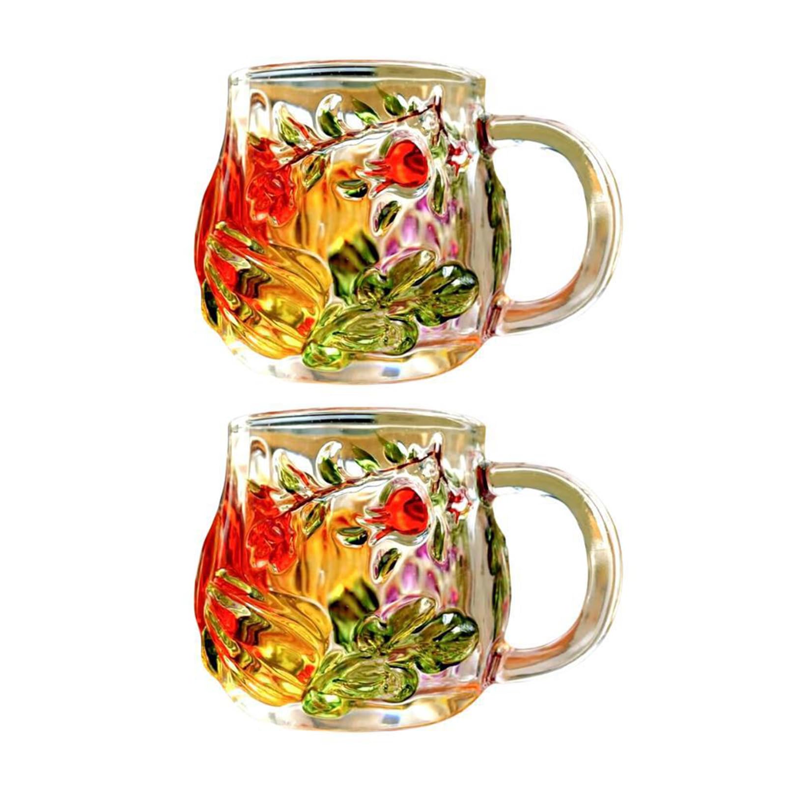 Kalttoy 2 Pieces Of 2 Glass Coffee Mugs, Glass Coffee Cups With Handle, Hand-Painted Teacups For Milk, Lattes, Hot Or Cold Drink Gift Soup Mugs With Handle