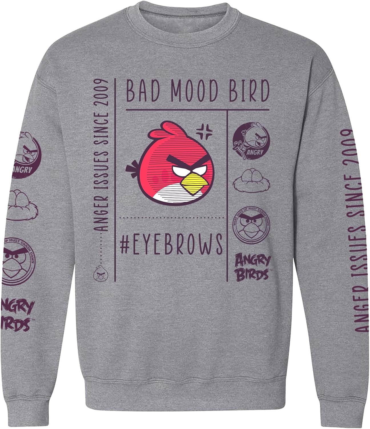 Angry Birds Official Bad Mood Bird Adult Printed Fleece Pullover Crewneck Sweatshirt for Men, Women, Unisex