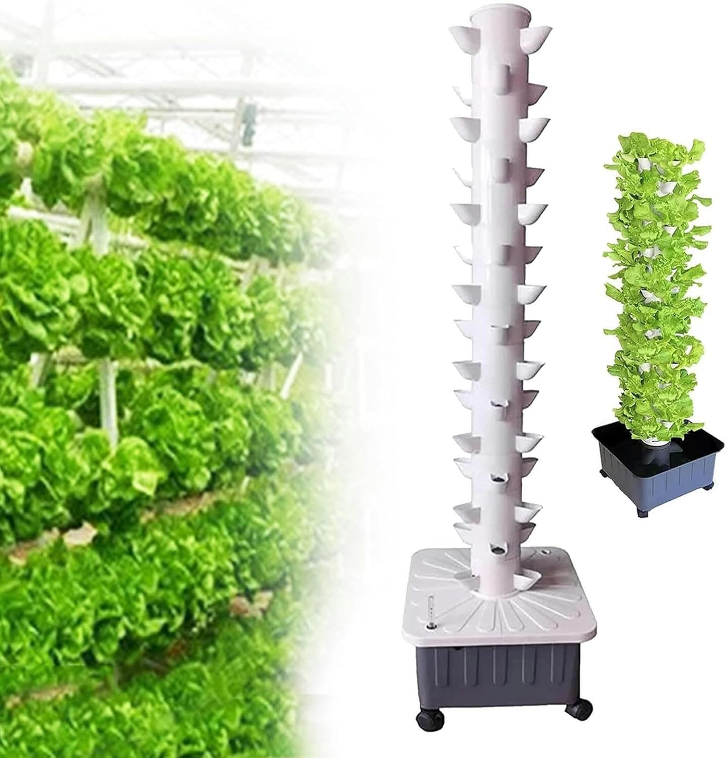 45 Holes 15 Floors Hydroponics Tower, Hydroponic Grow Kit with Hydrating Pump, Aquaponics Growing System Kit for Leafy Vegetables and Fruits, No Soil