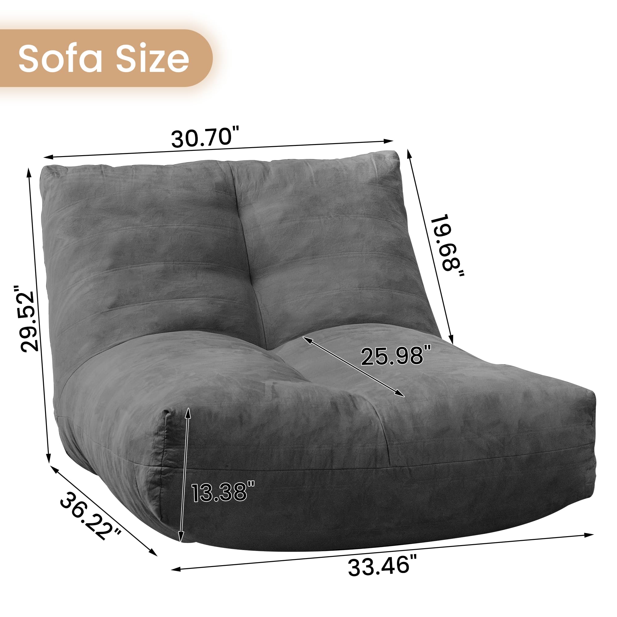 Cvortll Bean Bag Chair Lazy Bean Bag Sofa, Floor Beanbag Chairs with Stuffed High-Density Foam, Memory Foam Bean Bag Sofa for Living Room, Bedroom and Office