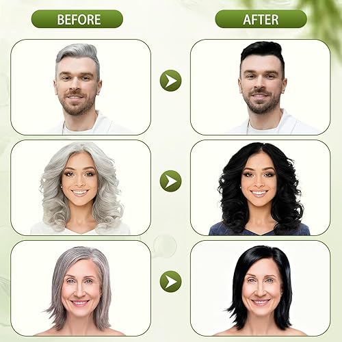 Miniatura 5 de Champú de tinte para el cabello negro, ingredientes herbarios naturales sin amoníaco, tinte para cabello negro para mujeres y hombres, cobertura de