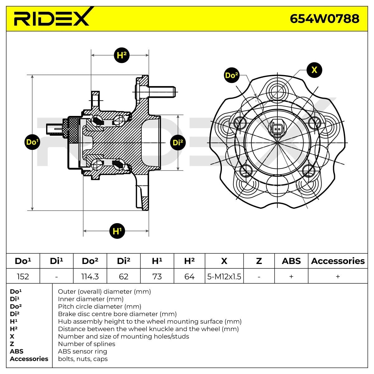 RIDEX 654W0788 Juego de cojinete de rueda Trasero ambos lados Rodamiento integrado en buje de rueda Compatible con TOYOTA PRIUS PLUS ZVW4