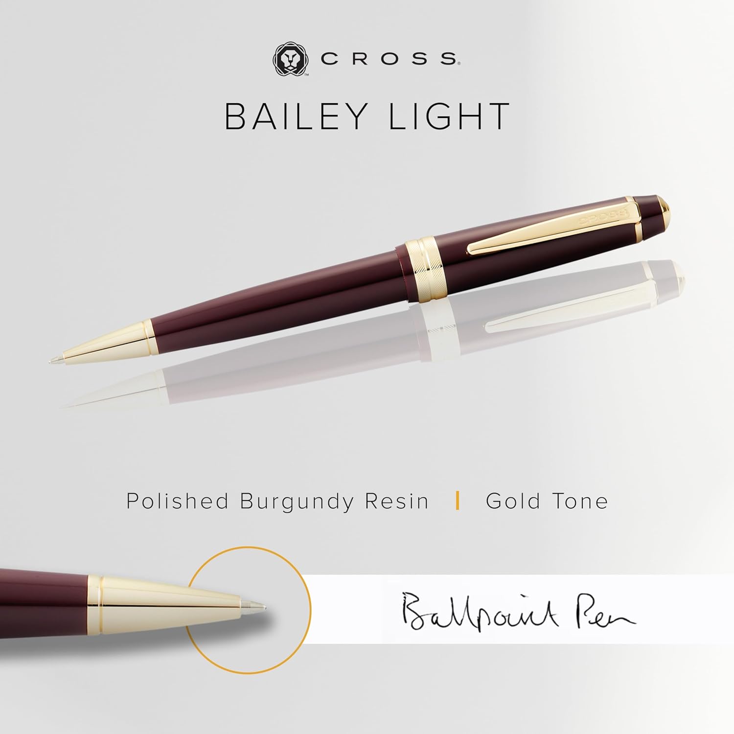 Cross Bailey Light Polished Burgundy Resin and Gold Tone Ballpoint Pen - Professional Pen for Effortless Writing - Journaling, Note-Taking & More - Black Ink - Easy Handling