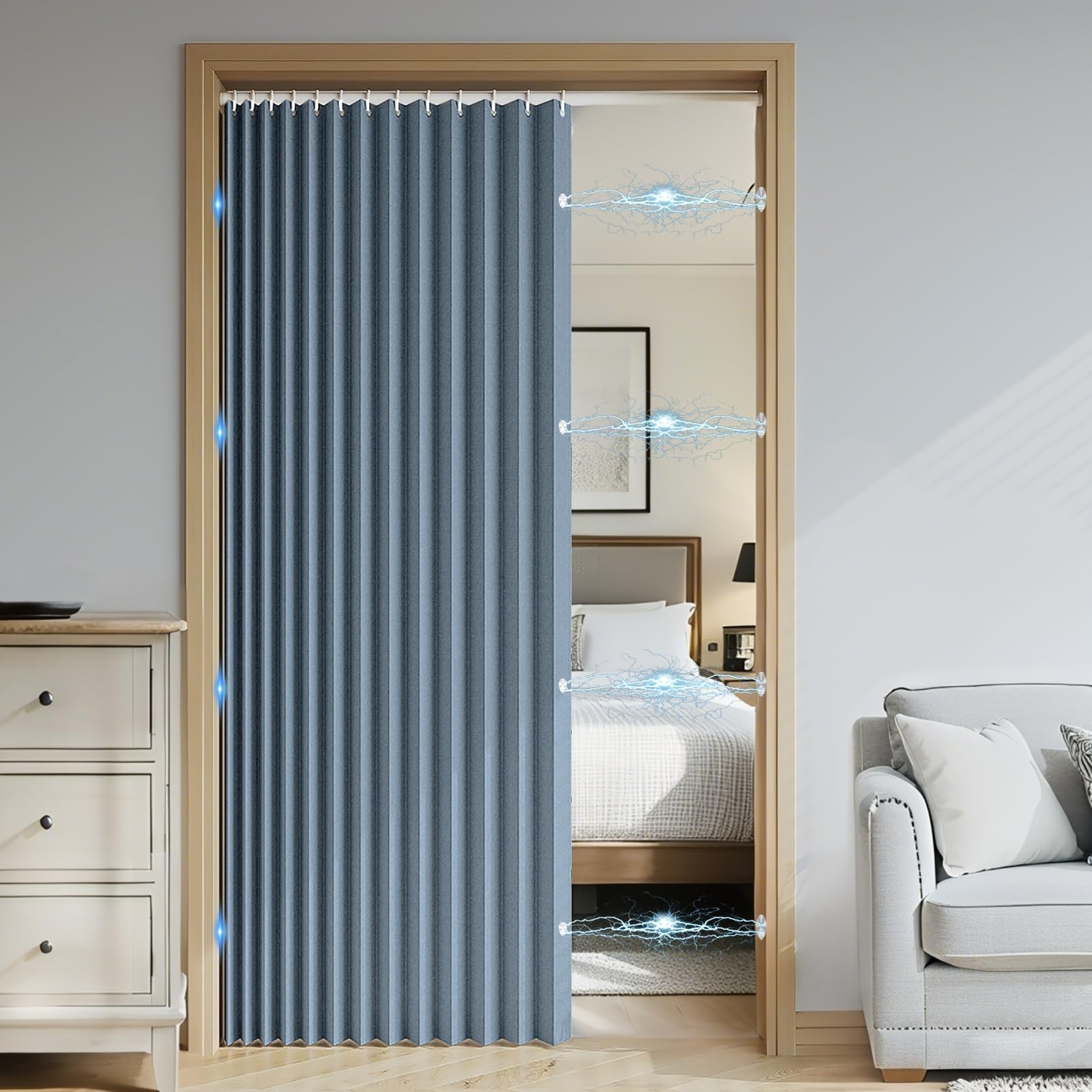 Tenda termica isolante, oscurante, magnetica, pieghevole, impermeabile, con occhielli, per soggiorno e camera da letto, 120 x 240 cm, colore: blu scuro