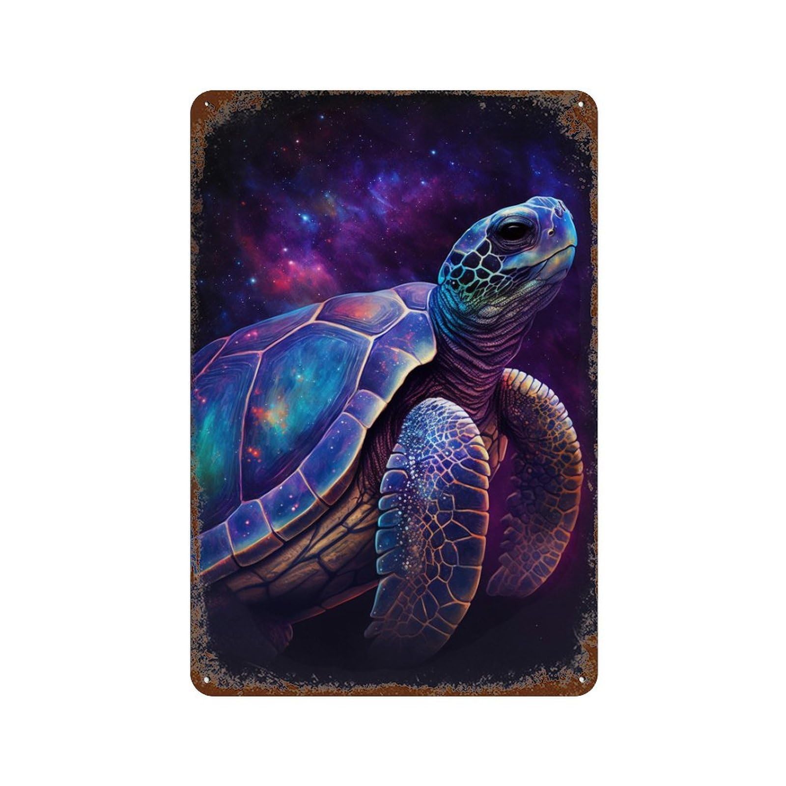 Galactic Sea Turtle Art Print-1 Distressed Metal Wall Sign 11.8"x7.9", Shabby Chic Decor for Garage, Pub Or Kitchen