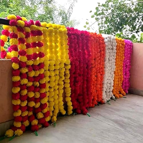 Vista 22 de 5 guirnaldas de flores artificiales de caléndula de 5 pies de largo, celebraciones, bodas indias, eventos temáticos, decoraciones, decoraciones