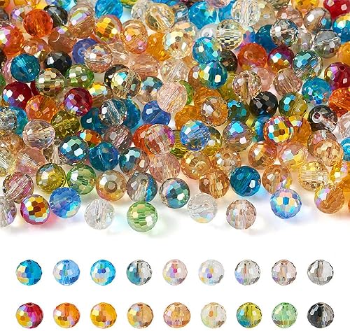 Miniatura 1 de KISSITTY 180 cuentas de vidrio de color AB de 0.315 in, cristales facetados de colores redondos, transparentes, galvanizados, cuentas sueltas para