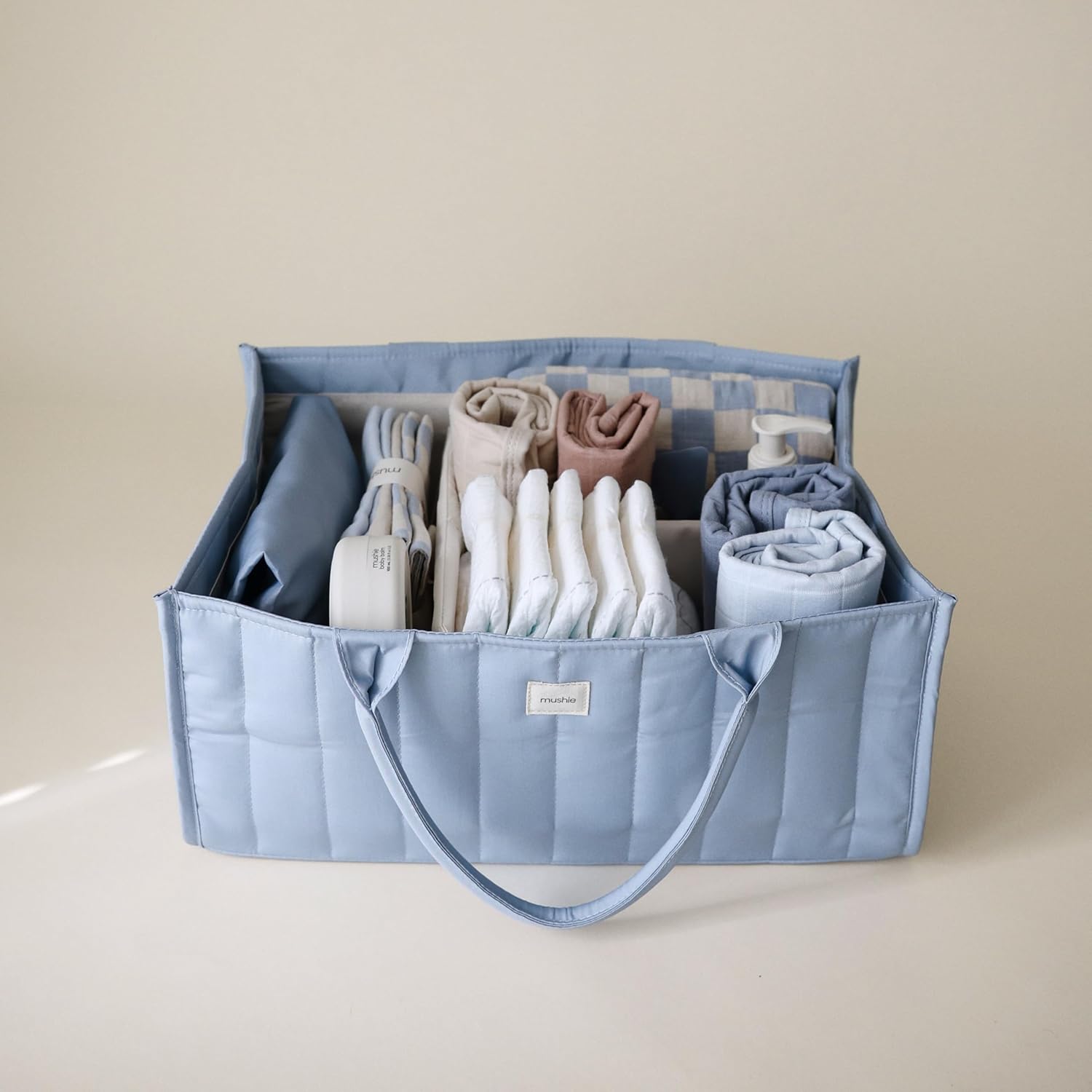 mushie Baby Diaper Caddy | Newborn Essentials Organizer for Diaper Changing Station (Tradewinds)