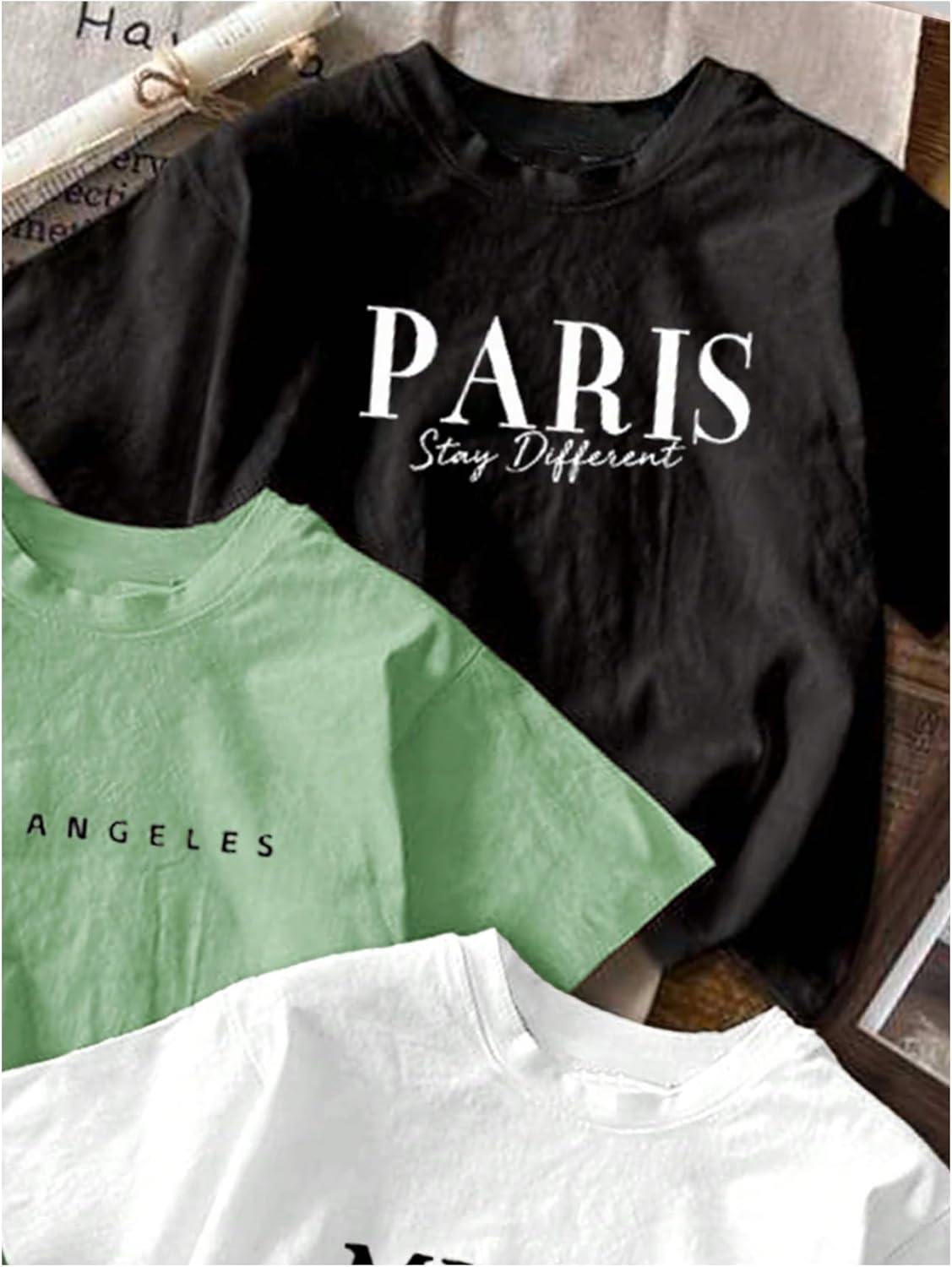 Girl's 3 Packs T Shirts Set Letter Graphic Tees Short Sleeve Crew Neck Summer Tee Shirt - Image 3