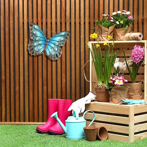 Miniatura 3 de Maansfy Decoración de pared de mariposas para jardín al aire libre, esculturas de metal de cristal, decoración colgante para dormitorio, patio, valla
