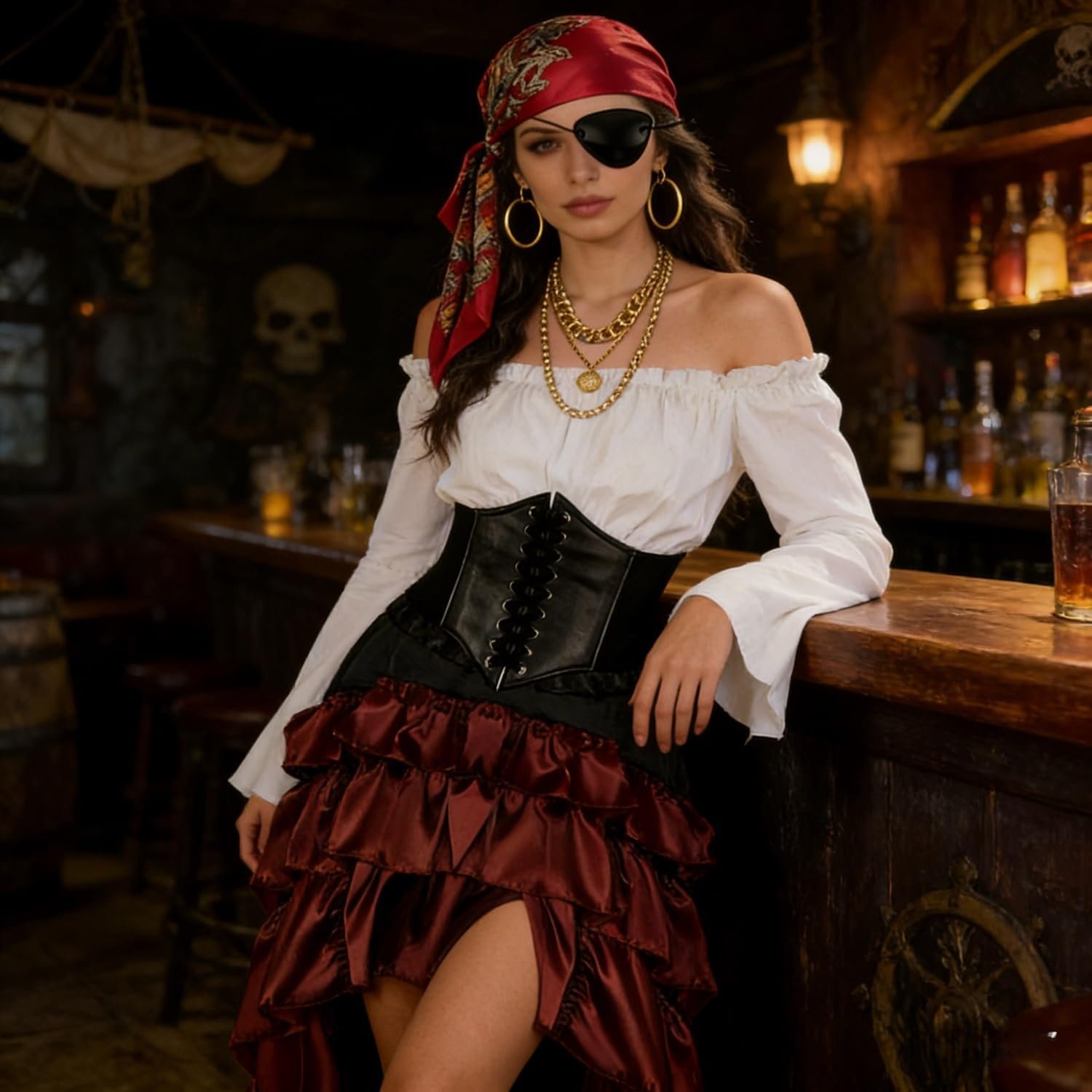 Pirate Costume Women Outfits Renaissance Halloween Costume Adult Waist Belt Skirt Pirate Accessories