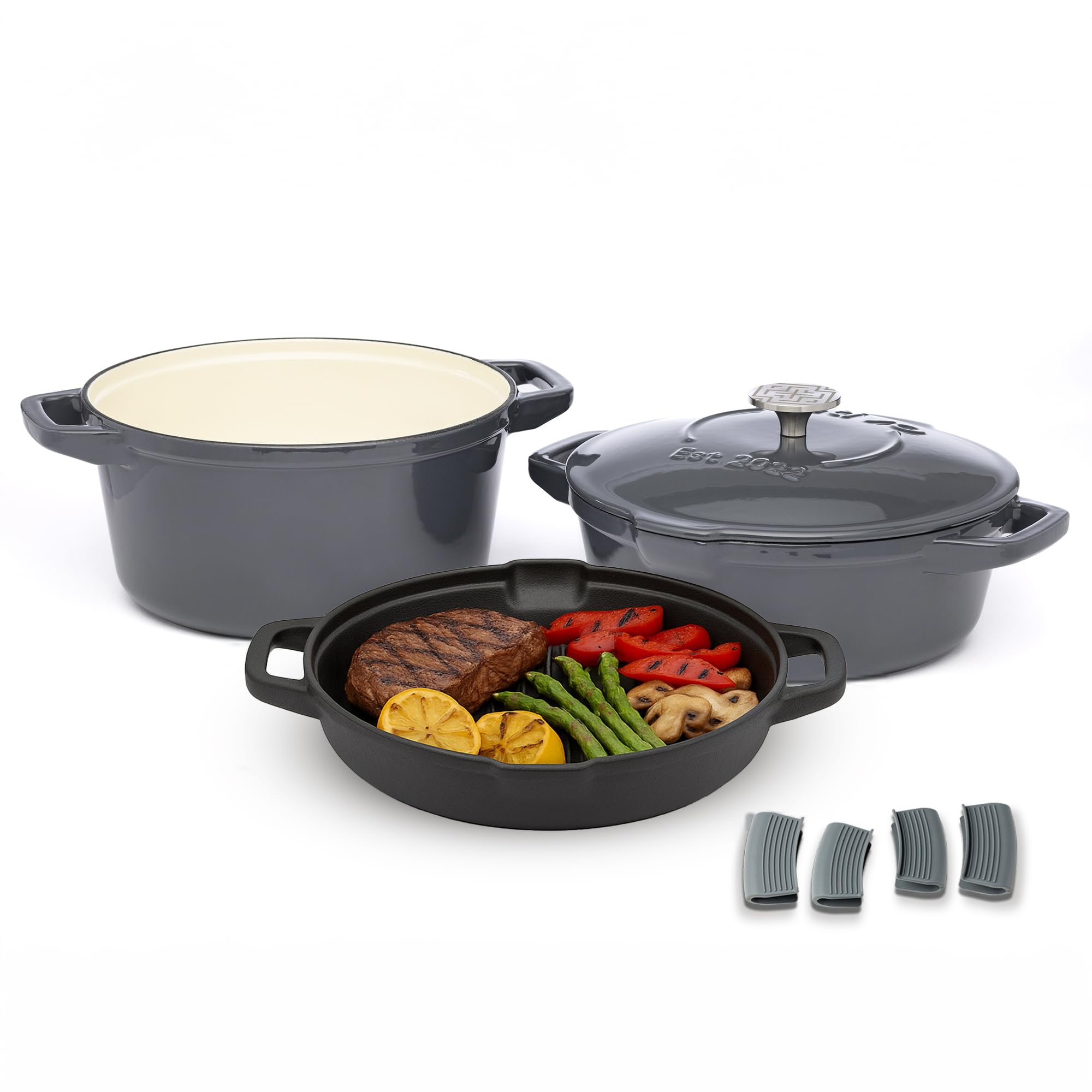 NATIVO 5 pc Stackable Cast Iron Cookware Set