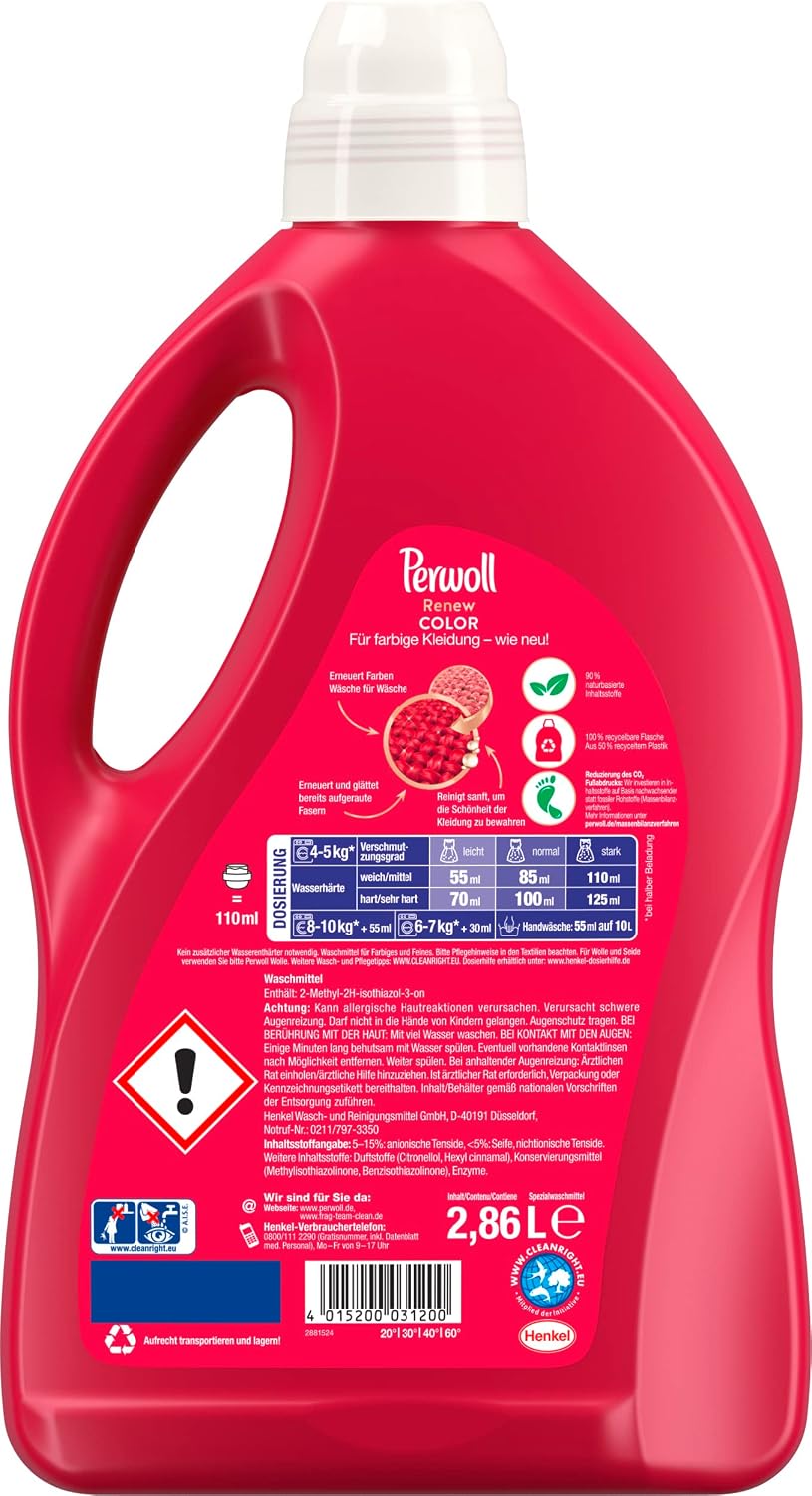 Perwoll Renew Color & Fiber (52 Washes), Liquid Detergent For Colored Laundry