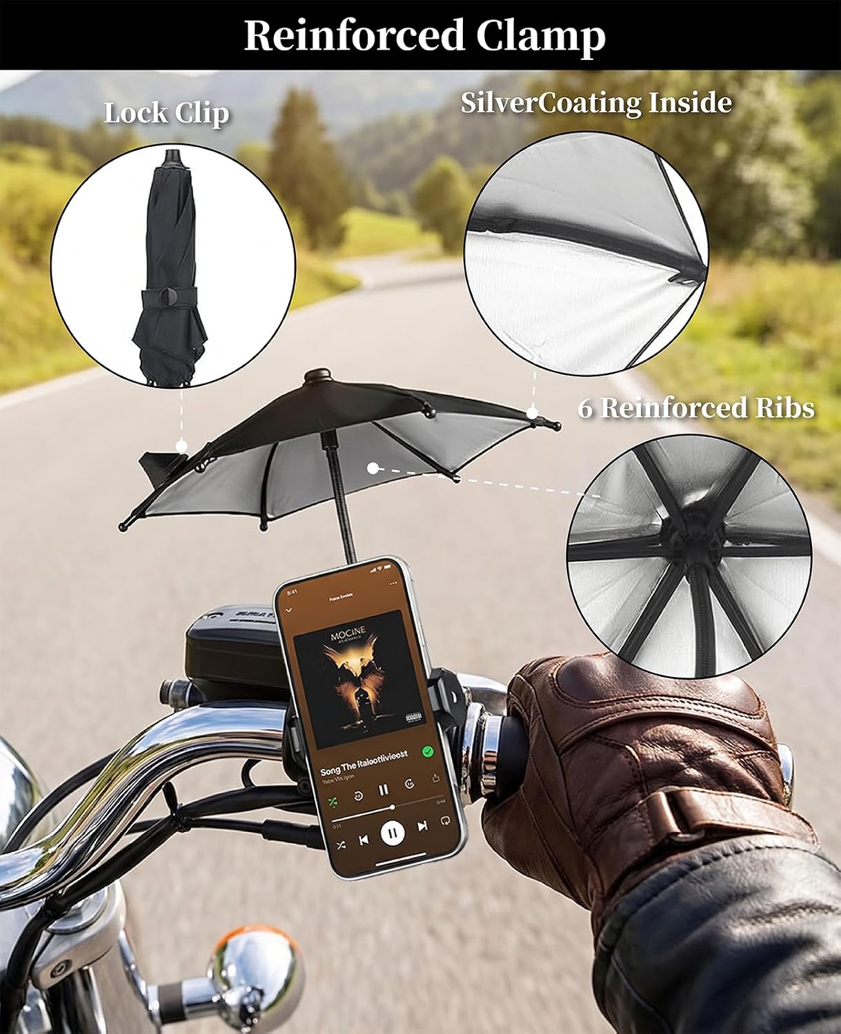 Strong Phone Sunshade Umbrella for iPhone/Android with Sturdy Clip - 360 Adjustable Mini Tanning Shade Cover - UPF 50+ UV Protection - Ultra-Lightweight & Compact - Black