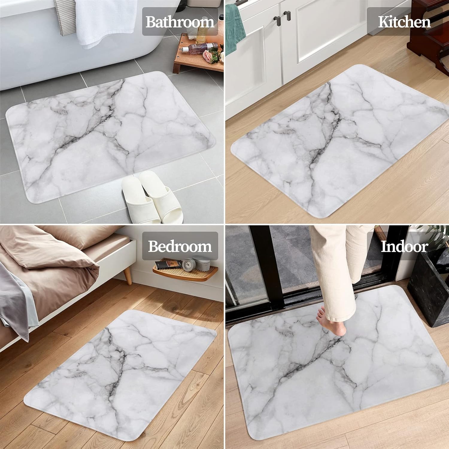 Door Mat 18" x 30", Abstract Marble Entrance Doormat Non-Slip Welcome Doormats, Shoes Mat Magic Doormat for Bathroom White and Gray