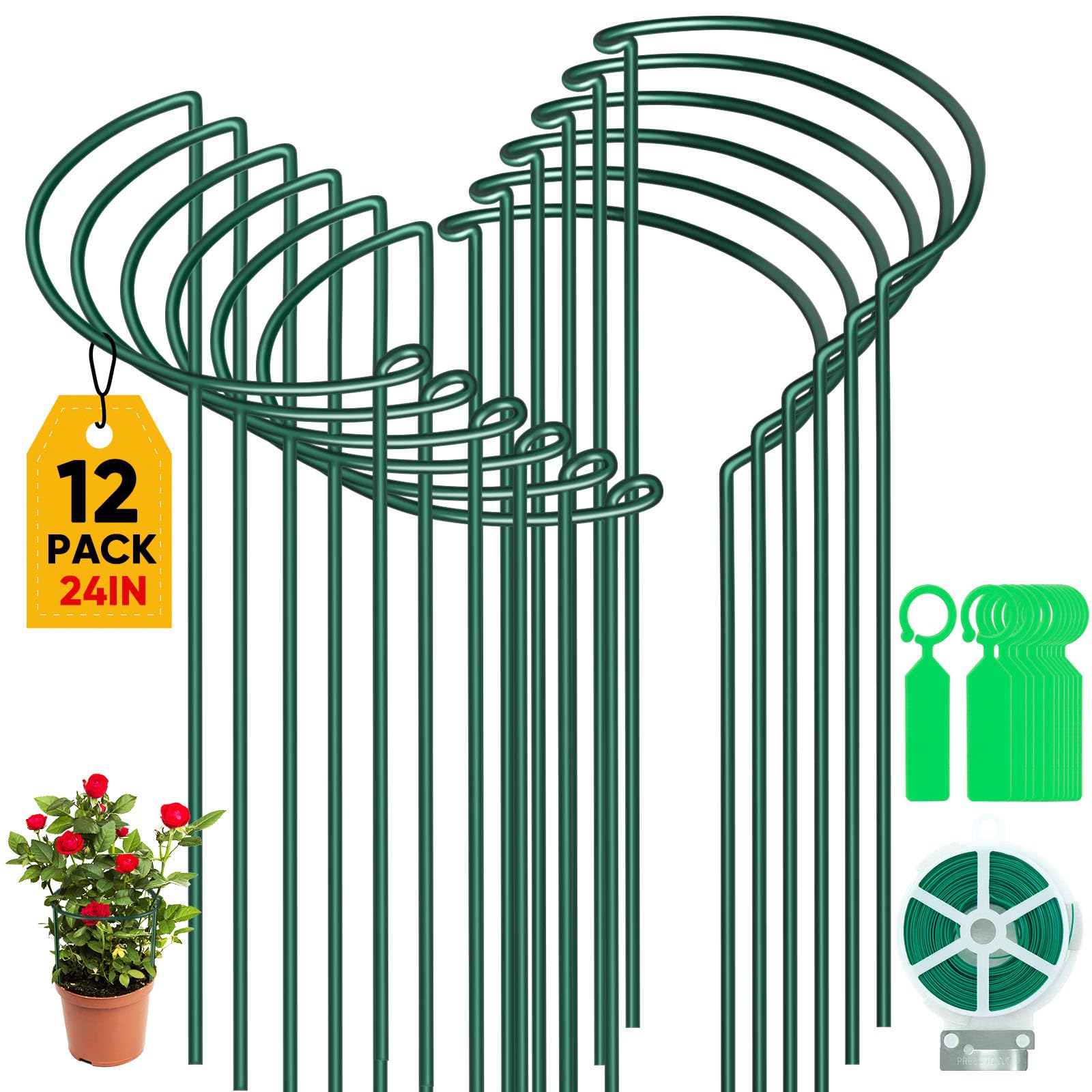 Lot De 30 Tuteurs De Jardin à Tige Unique Avec 20 Anneaux De Support Pour Cage à Plantes Pour