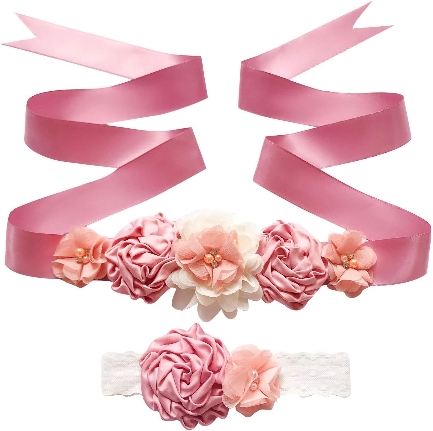 TeeYeeWomen/Girls’ Bridal Sash Belt With Rhinestone And Flower Girl Belt Lace Headband Set