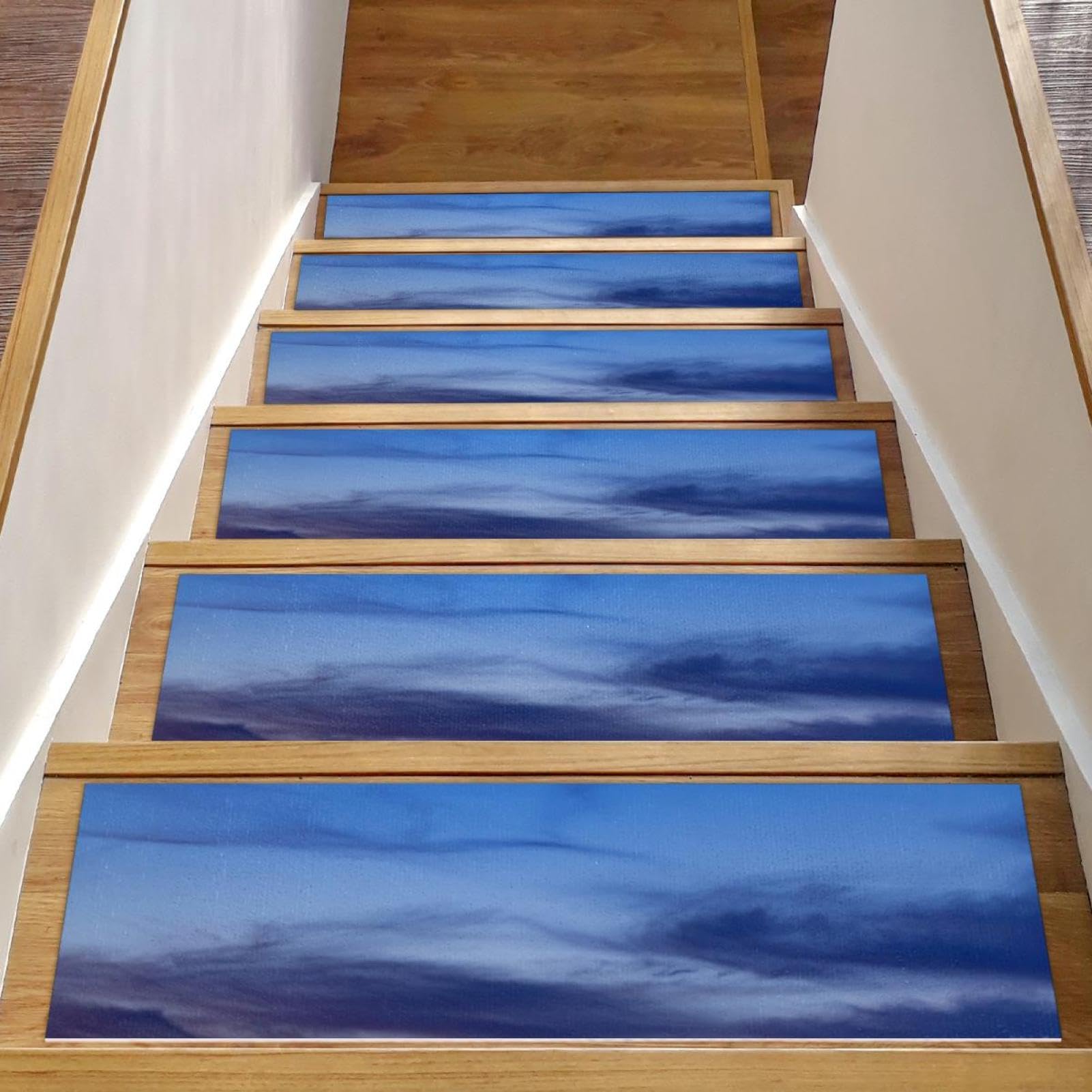 Alfombras para escaleras interiores autoadhesivas de seguridad azul 8x30 pulgadas