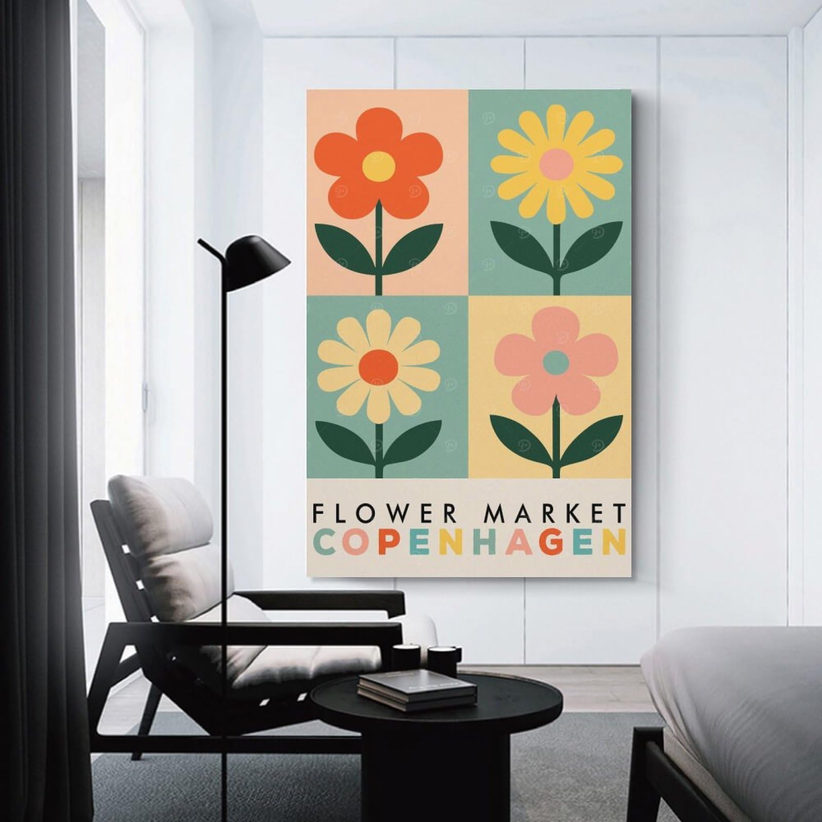 Junmoney Flower Market Copenhagen Retro Art Room Decor Wall Art 24x36inch(60x90cm), for Corridors, Hallways Or Apartment Entries, Decorative Wall Art for Narrow Spaces