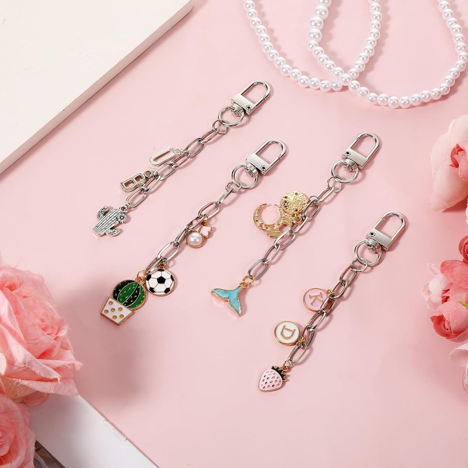 75 PCS Keychain Making Kit, Silver Zinc Alloy Keychain Clips with Extender Chain, Swivel Snap Hook Lobster Claw Clasps Key Ring, for DIY Craft Supplies Jewelry Making Key Chain Bags Accessories Gift