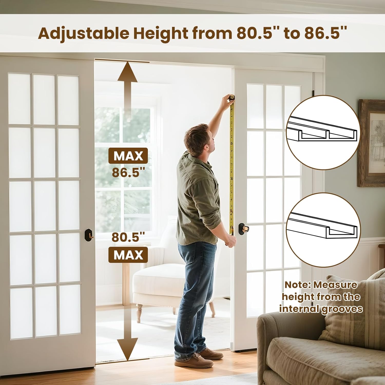 Slsy Dog Door for Sliding Glass Doors, 80.7"-86.6" Adjustable Height, No-Cut Easy Install, Insert Lockable Pet Sliding Doggy Door for Renters & Apartments, Large-Tall