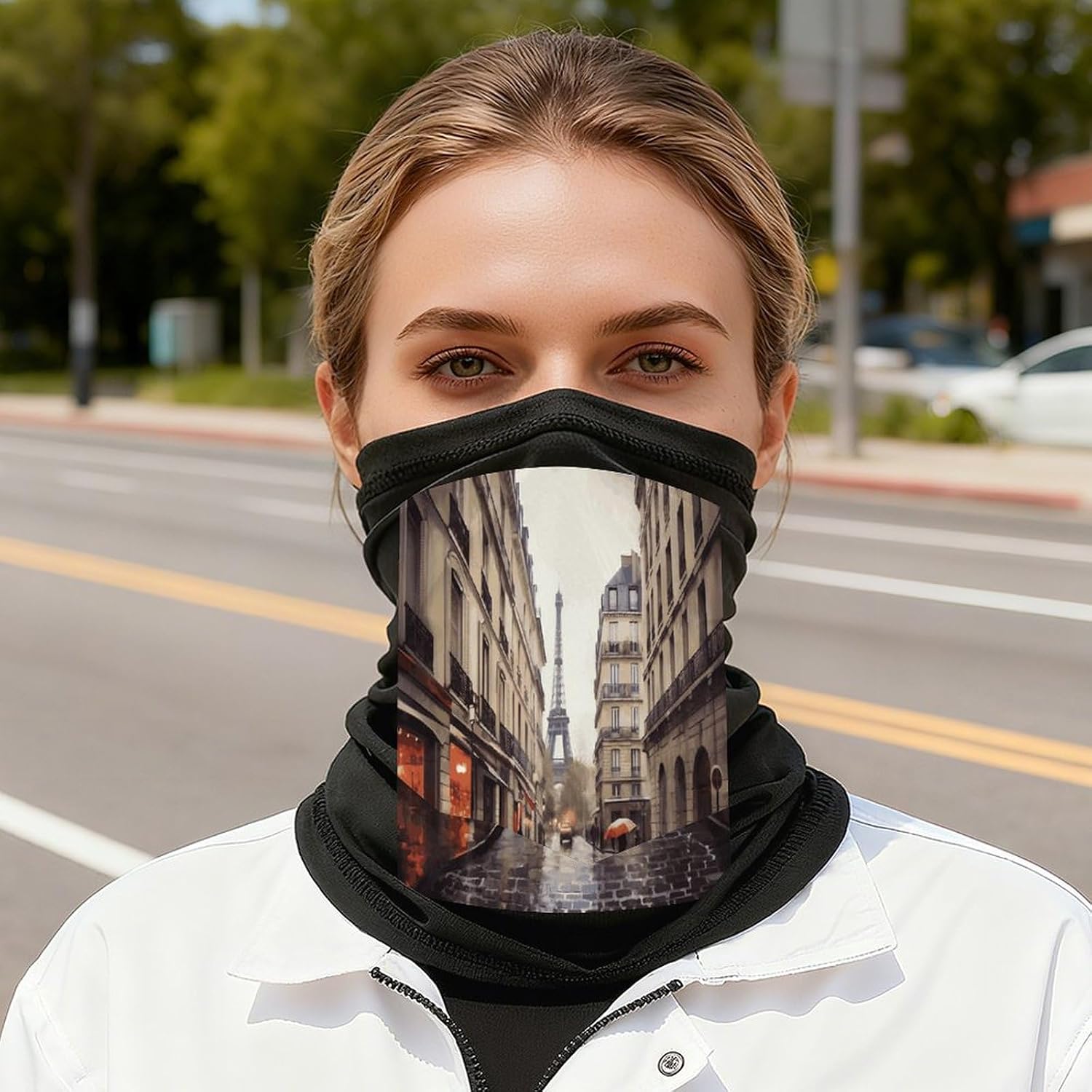 Rainy Street in Paris Face Mask for Men Women,Neck Gaiter Sunscreen Breathable,Face Cover for Skiing Fishing Hiking Cycling