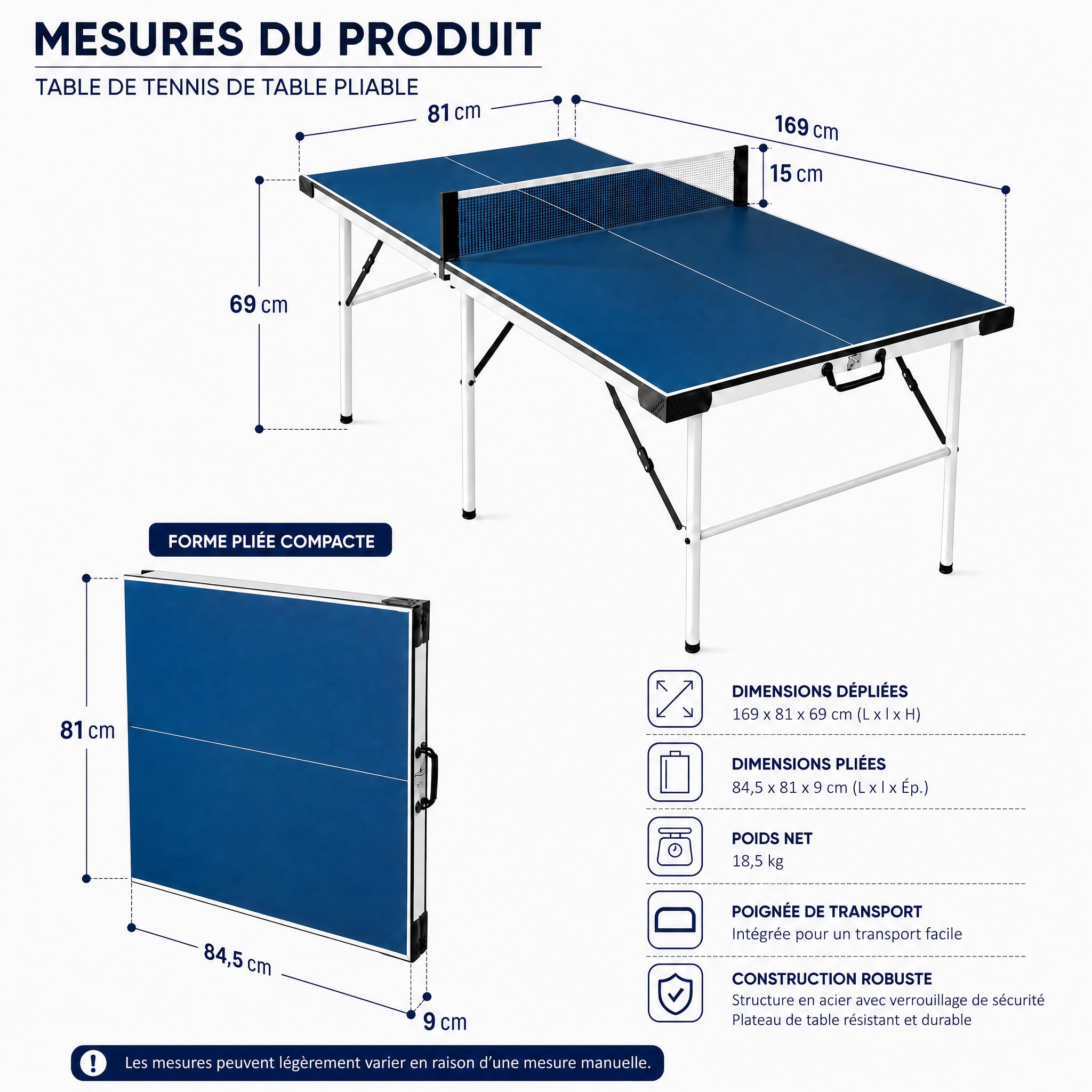 HLC Table de Ping Pong Exterieur Pliable 169×81×69cm pour Adultes et Enfants