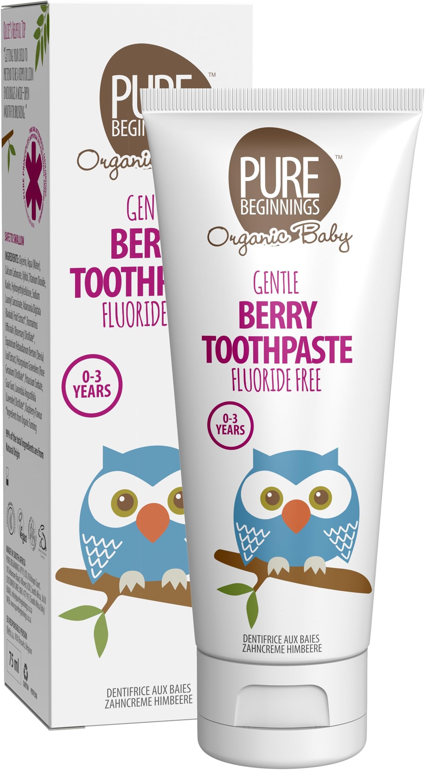 Pure Beginnings Organic Baby Toothpaste Berry Flavour With Xylitol From 0-3 years 75Ml