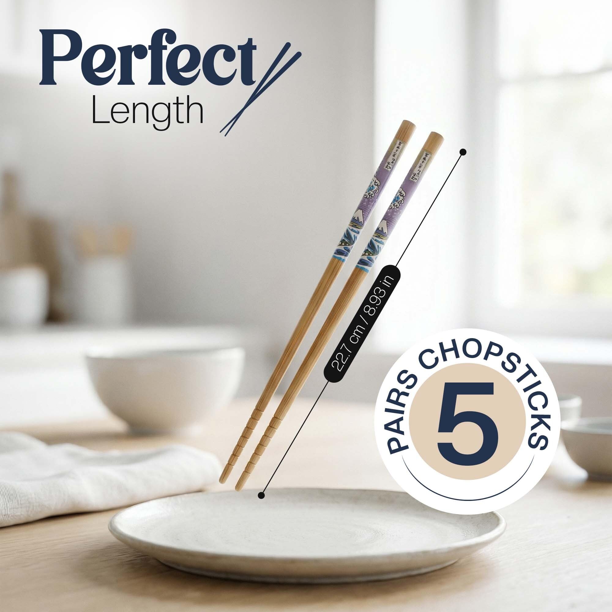Japanese Bamboo Chopsticks – The Great Wave Design by Katsushika Hokusai – Reusable Natural Bamboo Chopsticks for Sushi, Ramen & Asian Food – Lightweight, Eco Friendly, Food Safe - Set of 5 Pairs — Amazon image 3