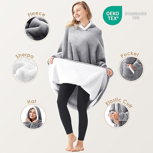 Miniatura 6 de EHEYCIGA Manta con capucha con bolsillos y mangas, manta de franela con capucha para mujeres, hombres, adultos y niños