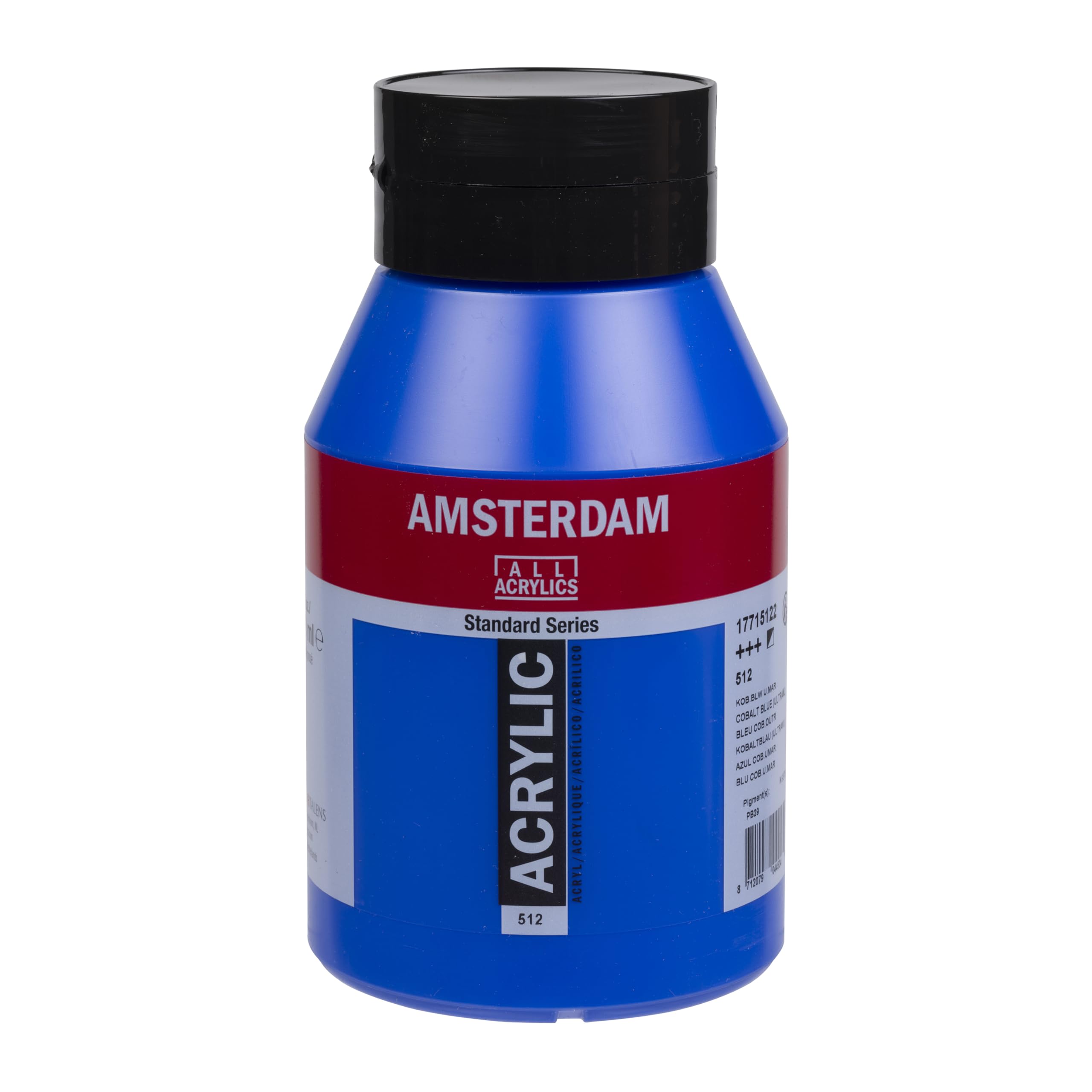 Amsterdam Cobalt Blue (Ultramarine) Standard Series Acrylic - 1000 Ml Jar - Cobalt Blue Ultramarine - Semi-Opaque - High Lightfastness - Medium Viscosity - Smooth Application - Durable Film - Water-Based - Artist Quality