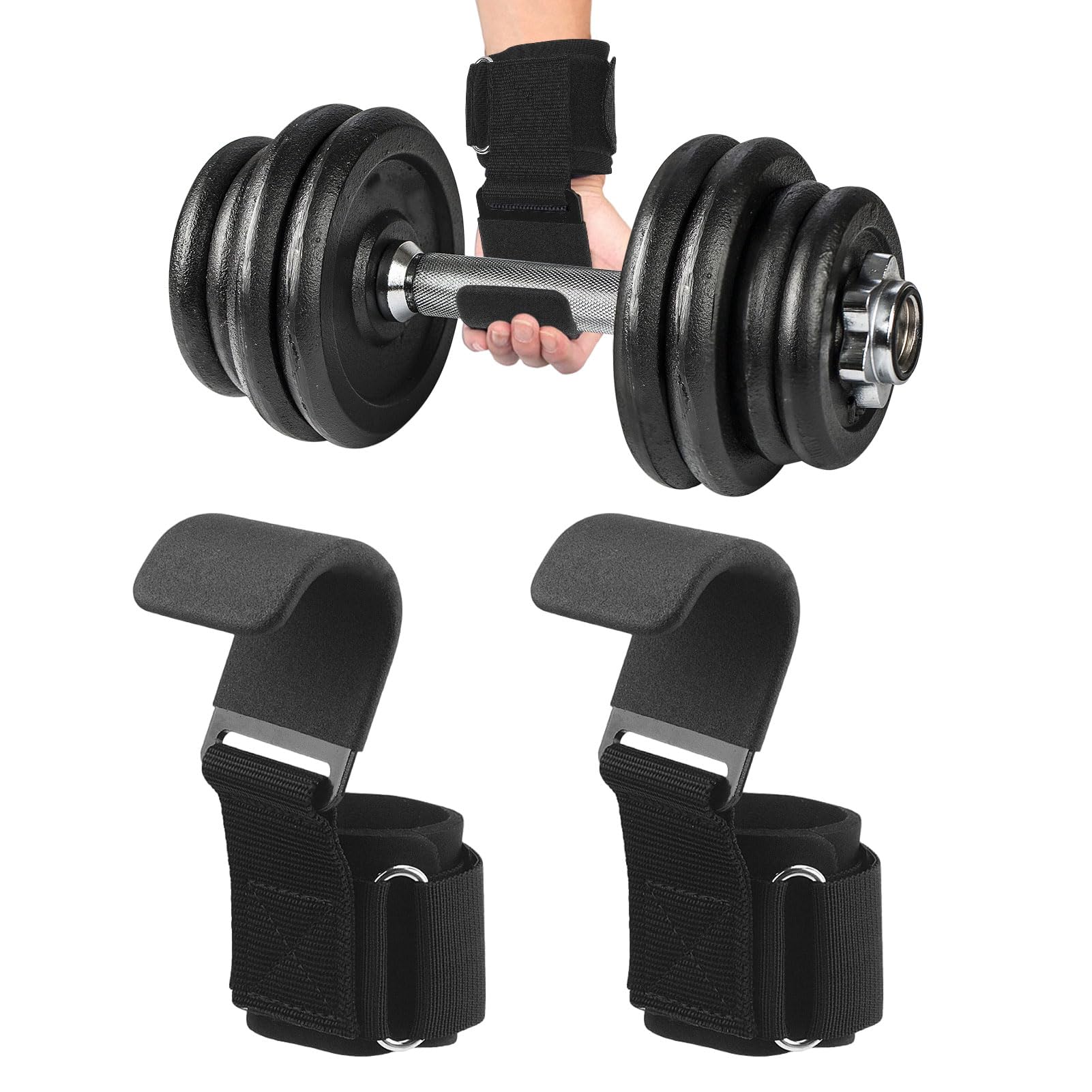 Weight Lifting Hooks,Non-Slip Weight Lifting Grips,8 mm Weight Lifting Grips,Hand Grips for Pull Up,Fitness,Strength Training,Ideal Gym Gifts(Black)