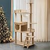 Mdpetpops 135CM Cat Tower,Multi-Level Pure Wood-Modern Tree Tower with Condo, Stairs, Bowl,9 Sisal Scratching Posts, Top Perch, Toy Balls,Cat Tree for Indoor Cats Large Adult(KT-022)