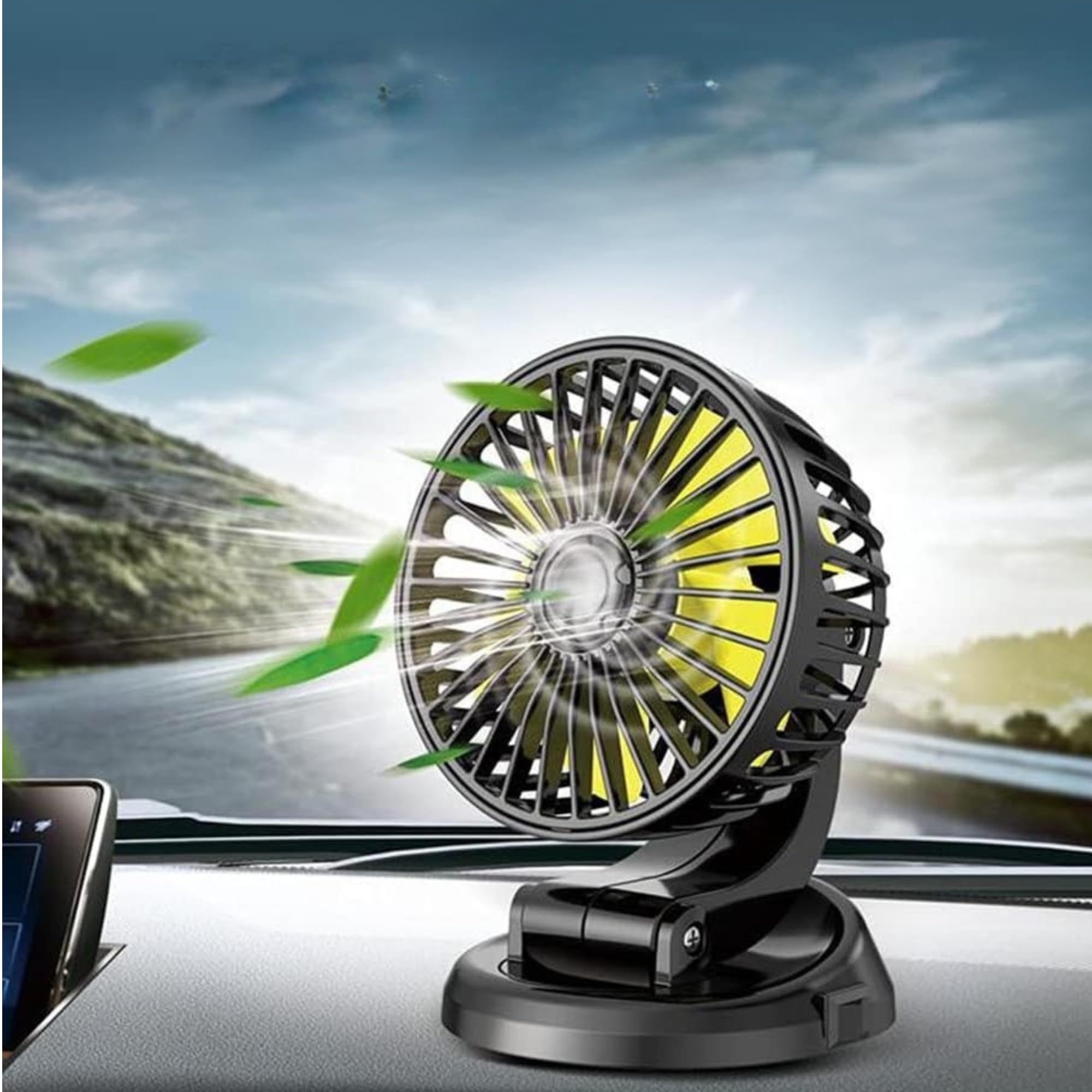 DETACHI 12V DC Electric Car Fan for Dashboard, Portable USB Fan With 360°Rotatable Head & High Speed-Pack 1, Ultra Silent Operation, Brushless Motor, Suitable For Car,SUV,Bus,Desk-14X13X13cm-image-34
