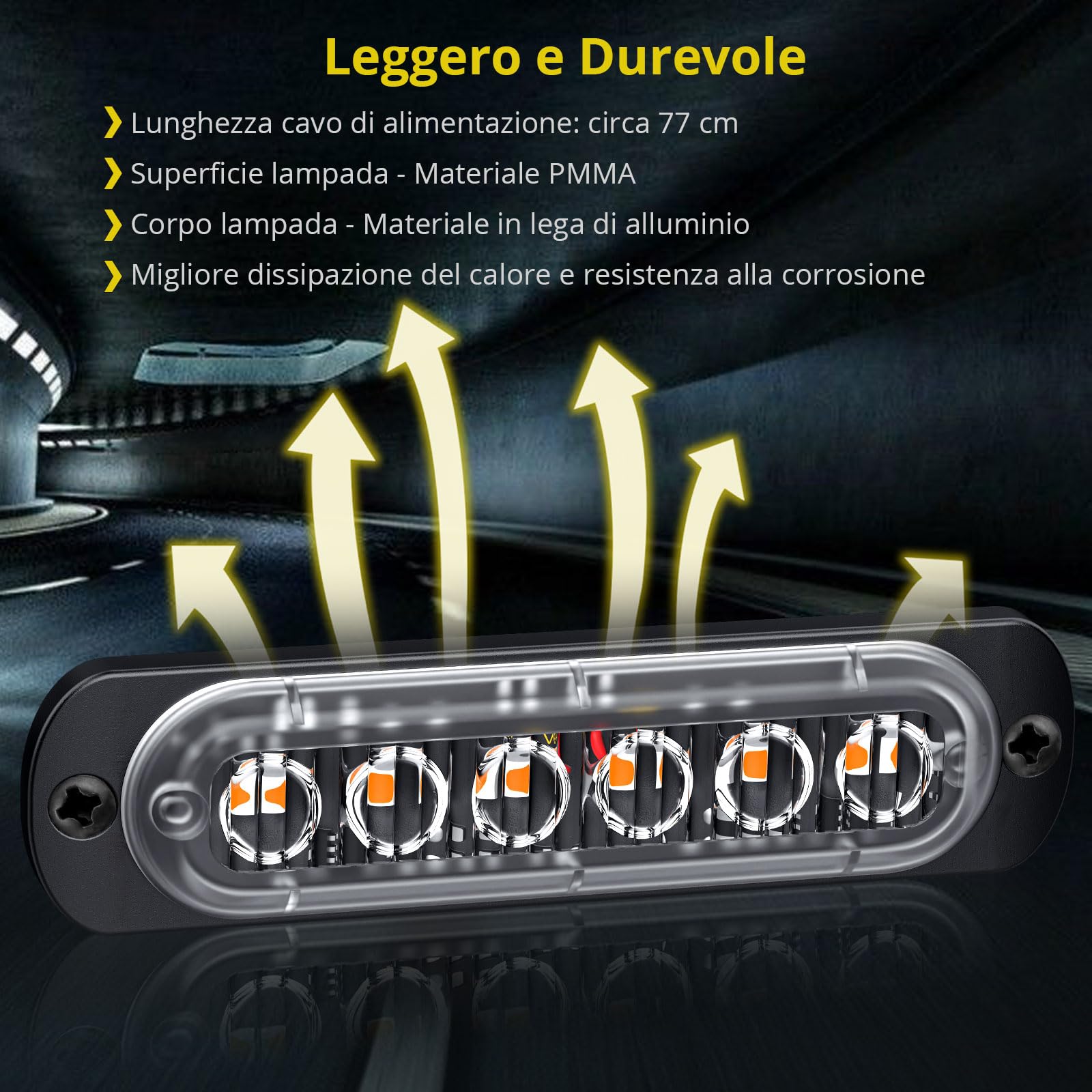 PROZOR Luce di Emergenza per Auto 6 LED Stroboscopica 18 Modalità Lampeggiante Luci di Recupero Ambra Impermeabile per Veicolo Camion Fuoristrada SUV