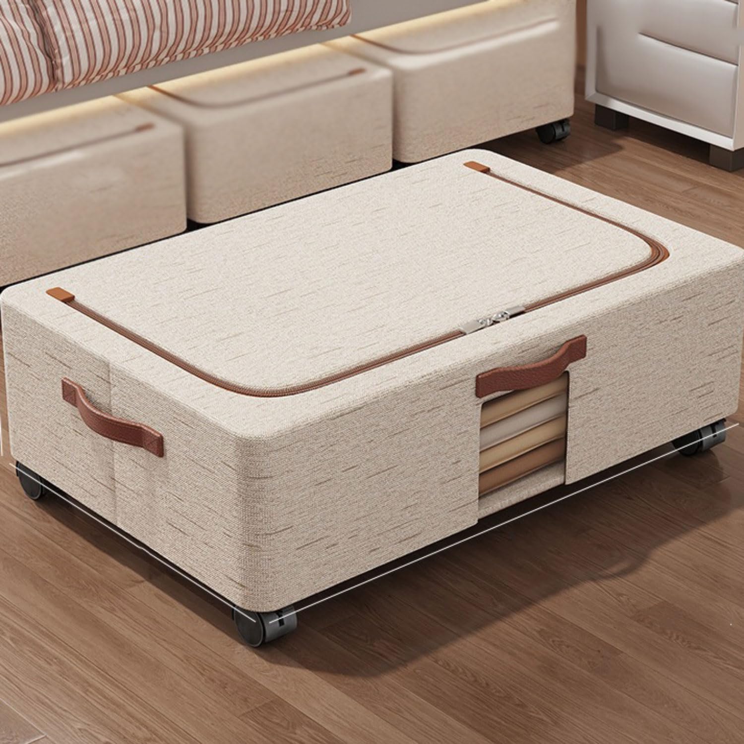 Bolsas de Almacenaje para Debajo de la Cama Cajas para Guardar Ropa con Ventana Transparente Frontal Caja Organizadoras Armario de Tejido No-Tejida Organizador Guardar para Toallas Mantas 2 Piezas