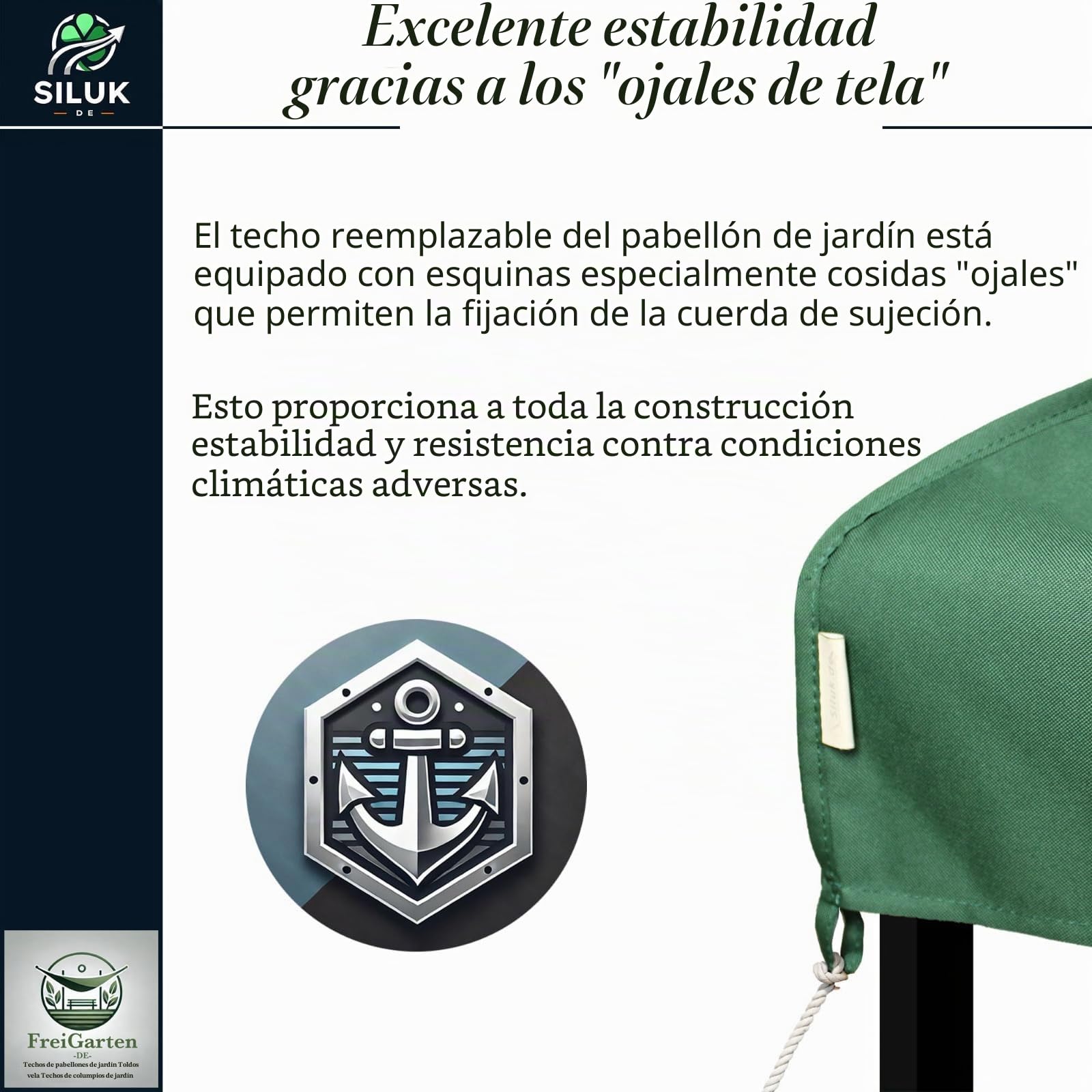 Techo de Repuesto para cenador de 3 x 3 m, Resistente al Agua. Material: PVC Suave de Panamá de 370 g/m², extrafuerte, Modelo 2 (Azul Marina) (Verde)
