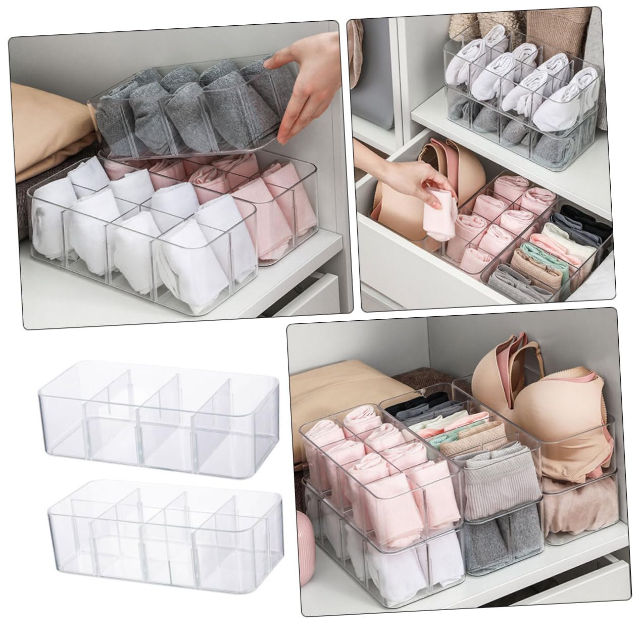 Zerodeko 2piezas Caja Almacenaje Transparente Organizadora De Ropa Interior Calcetines Sujetadores Bandeja Clasificadora