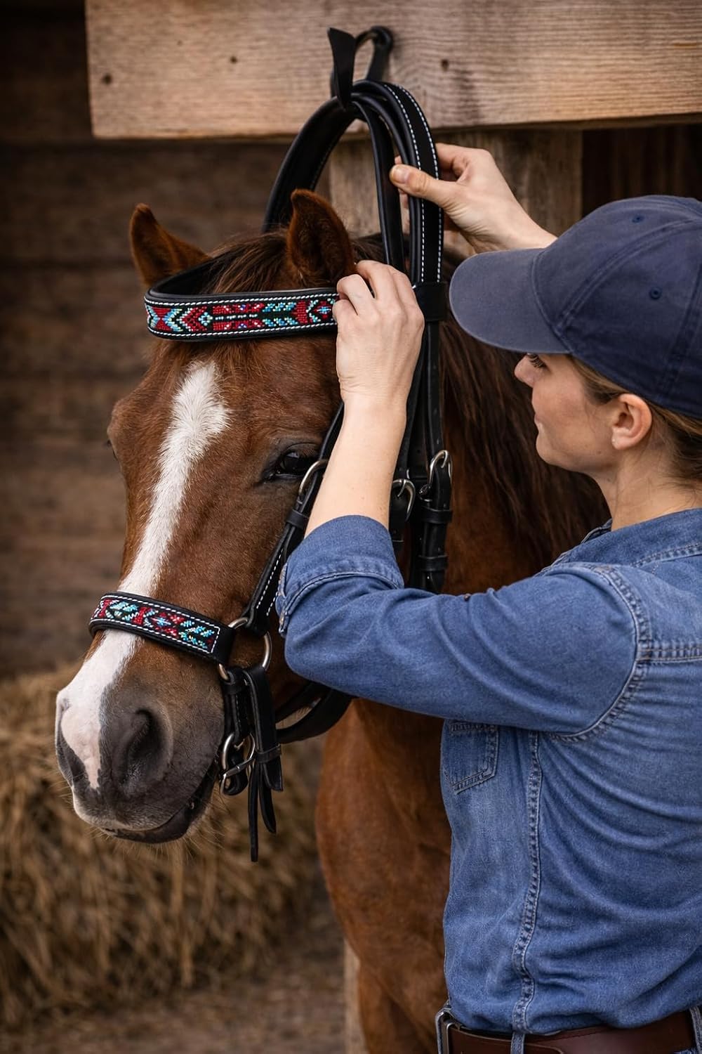 CHALLENGER Horse Western Black Leather Beaded Bitless Padded Sidepull Bridle Reins 77RS17BK