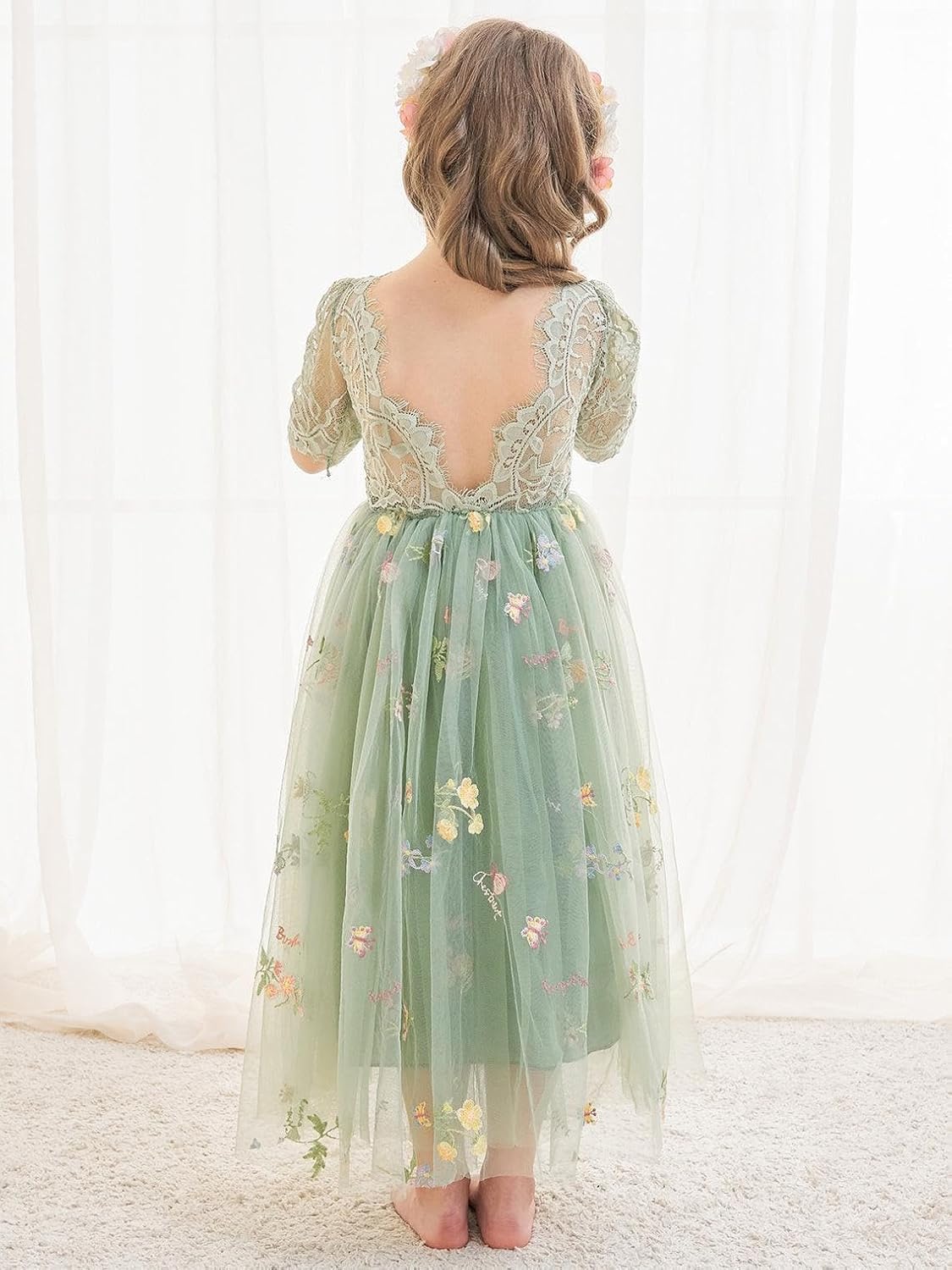 LalaMira Flower Girl Dress Floral Embroidered Tulle/Lace Dresses for Wedding Garden Party Girl's Fairy Dresses