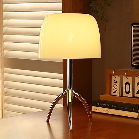 Mgchayoli Beige Mushroom Lamp,Cute Mid Century Modern Lamp, Dimmable LED Bedside Retro Donut Lamps, Vintage Home Decor Glass Nightstand Lamps for Bedroom & Living Room (Beige)