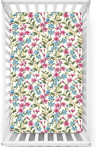 Sábana bajera ajustable para cuna con temática de flores, sábana bajera estándar para cuna para niños pequeños, sábana de colchón para cuna o sábana