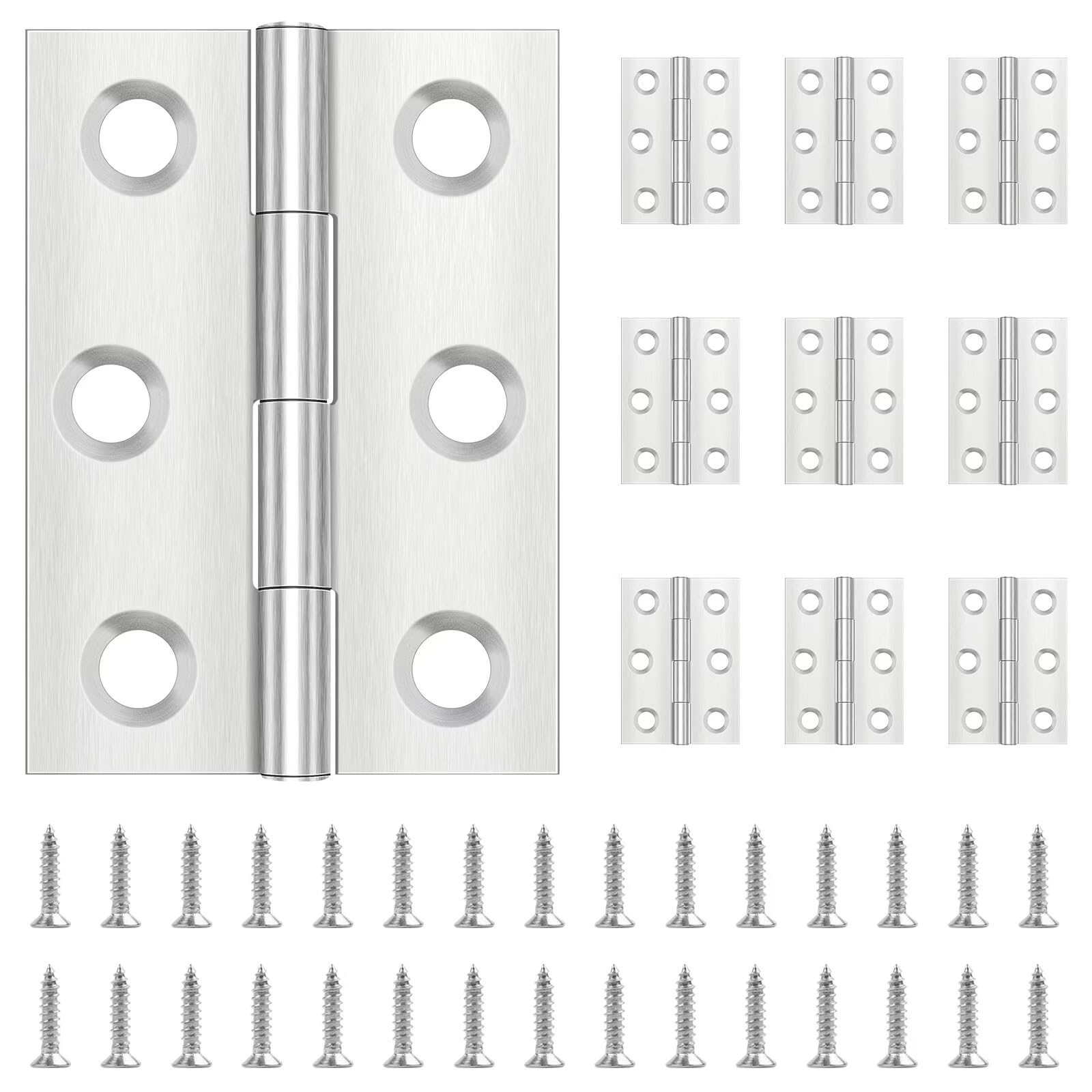 10 Stück Scharniere Klappbar 44mm × 31mm, Leryati Scharnier Edelstahl Klappbar Scharnierband Klein Türscharnier für Türen Fenster, Klavierband Scharnier mit 60 Stück Schrauben