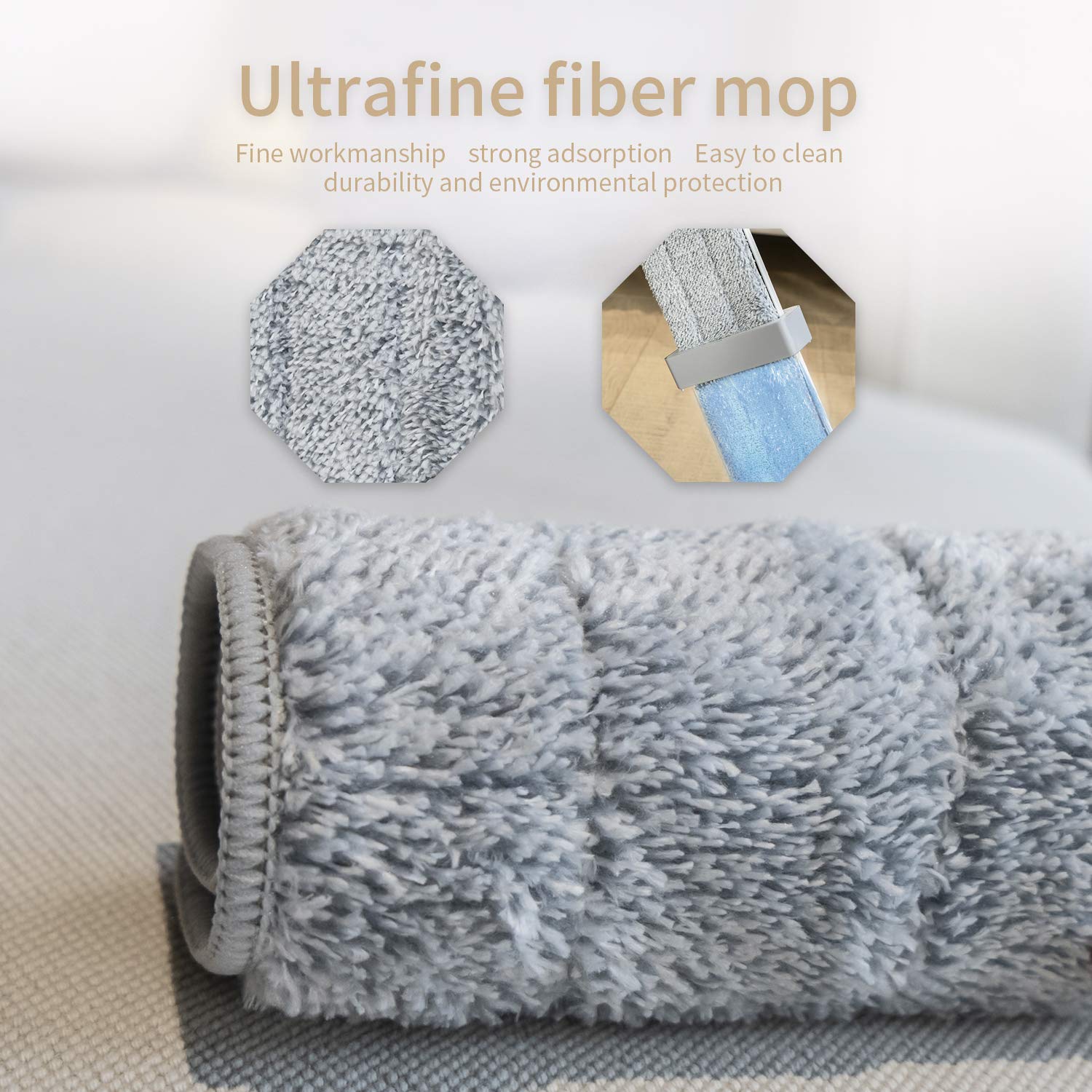 EZ SPARES Mopa de microfibra autoescurrida para limpieza de suelos, fregona de microfibra 360 manos libres, con 3 almohadillas para fregona, para suelos de madera dura y ventanas