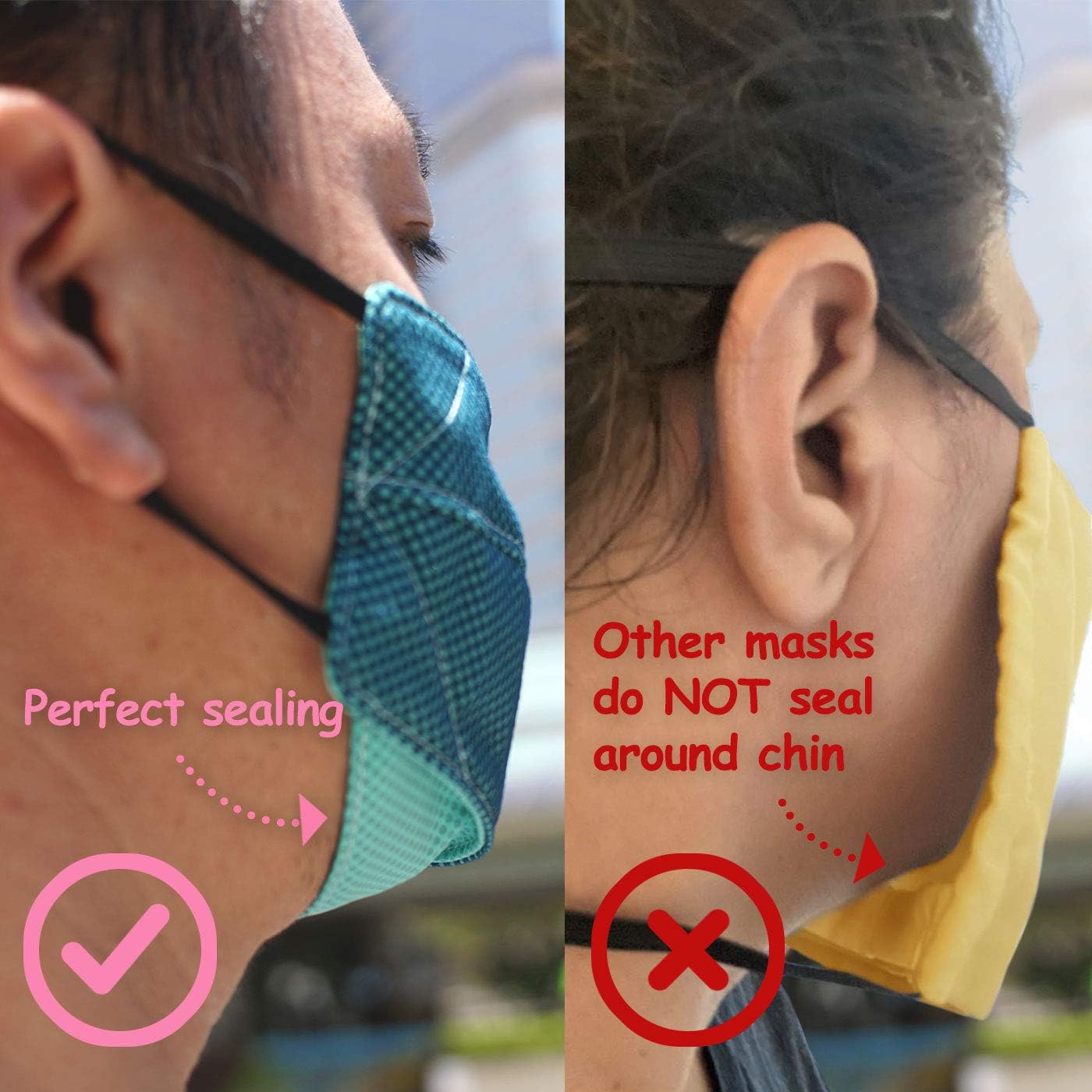 Origami Style Cloth Face Mask Reusable & Washable with Filter Pocket, Nose Wire, Anti Fog Guard, Chin Cup for Women, Men (Midnight Blue, Adult Size A - Large) image 4