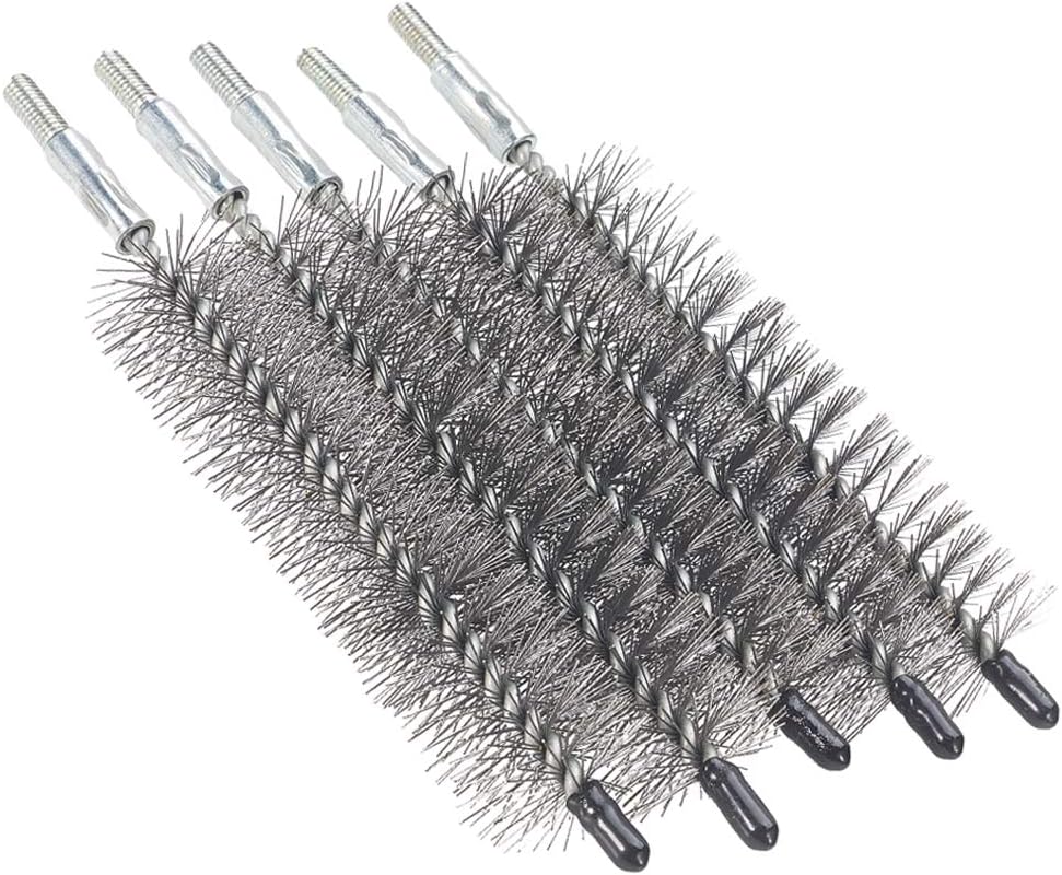 Auniwaig Pipe Cleaning Brush, Steel Wire Tube Cleaning Brush, Round Chimney Cleaning Brushes, 1.18Inch Dia 6.3Inch Length M12 Threaded Interface Cleaning Brush 5PCS