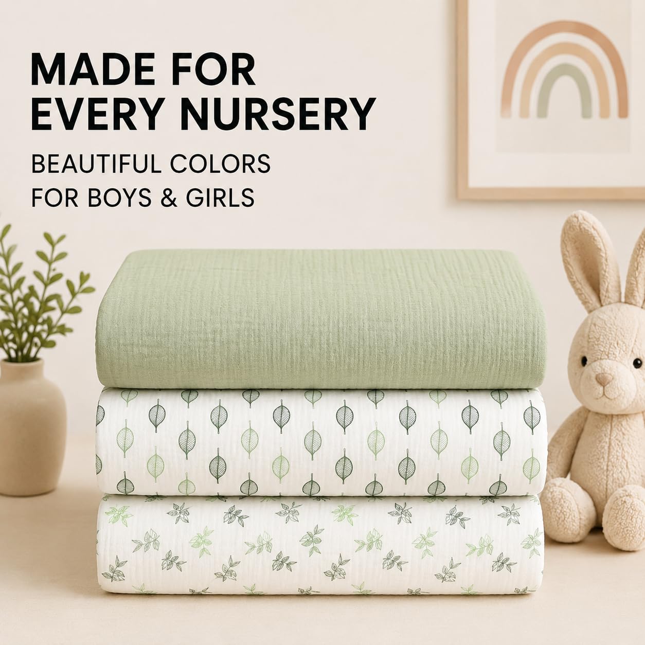 Juego de sábanas de muselina para bebé para niños y niñas, paquete de 3 unidades, funda de cama ajustable universal de algodón orgánico para colchón ovalado, reloj de arena y rectangular, sábanas