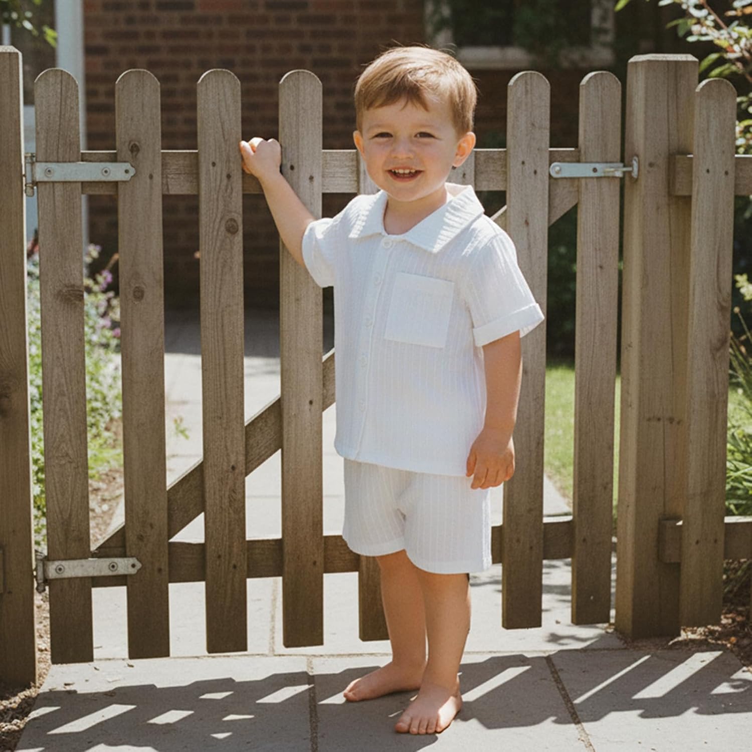 Baby Boy Summer Clothes Set Button Down Shirt Tops + Shorts 2PCS Cotton Solid Infant Toddler Outfit With Pockets