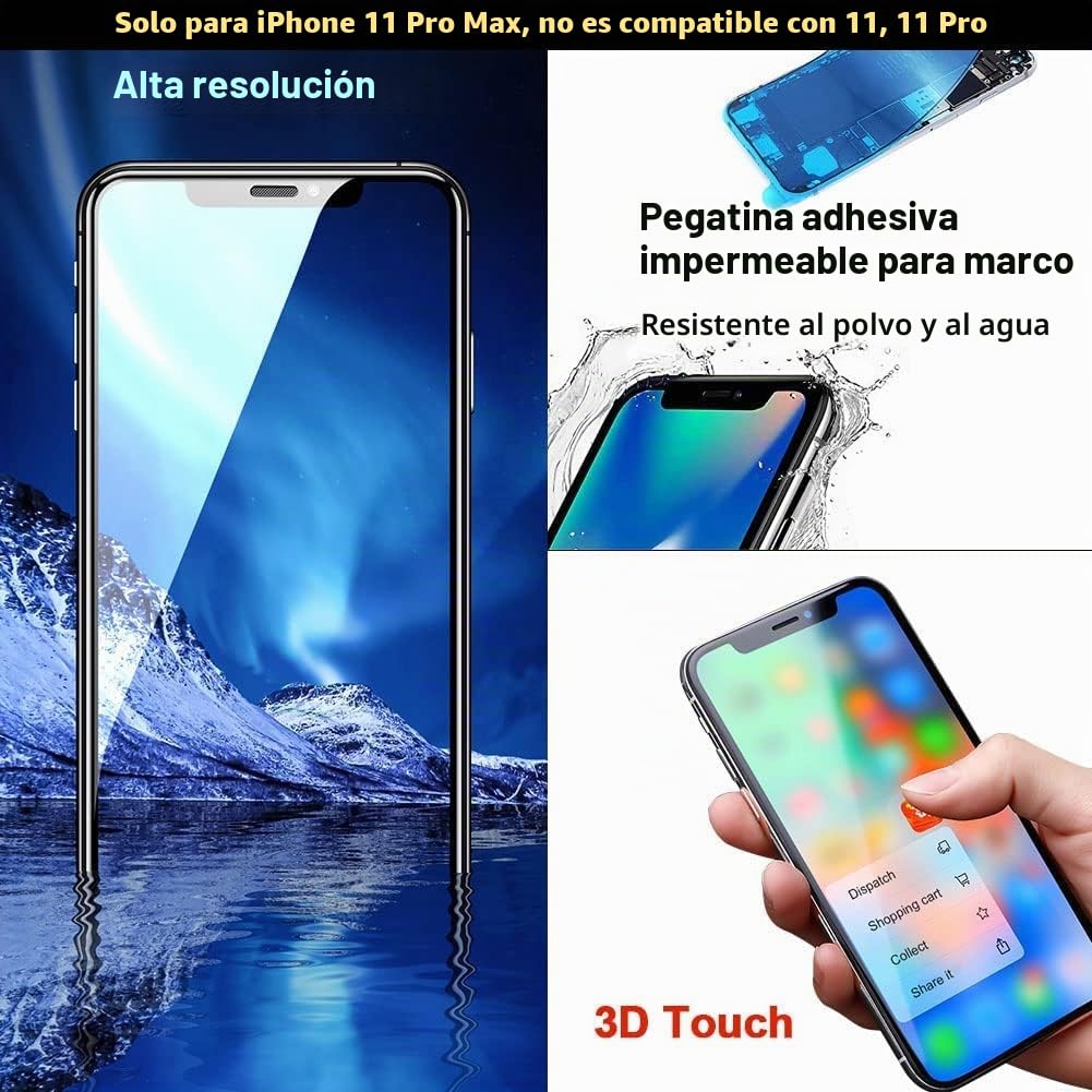 Pantalla para iPhone 11 Pro MAX 6.5" LCD de Repuesto Full HD táctil digitalizador Conjunto con Kit de reparación Completo + Protector de Pantalla + Adhesivo Impermeable para A2218, A2161,
